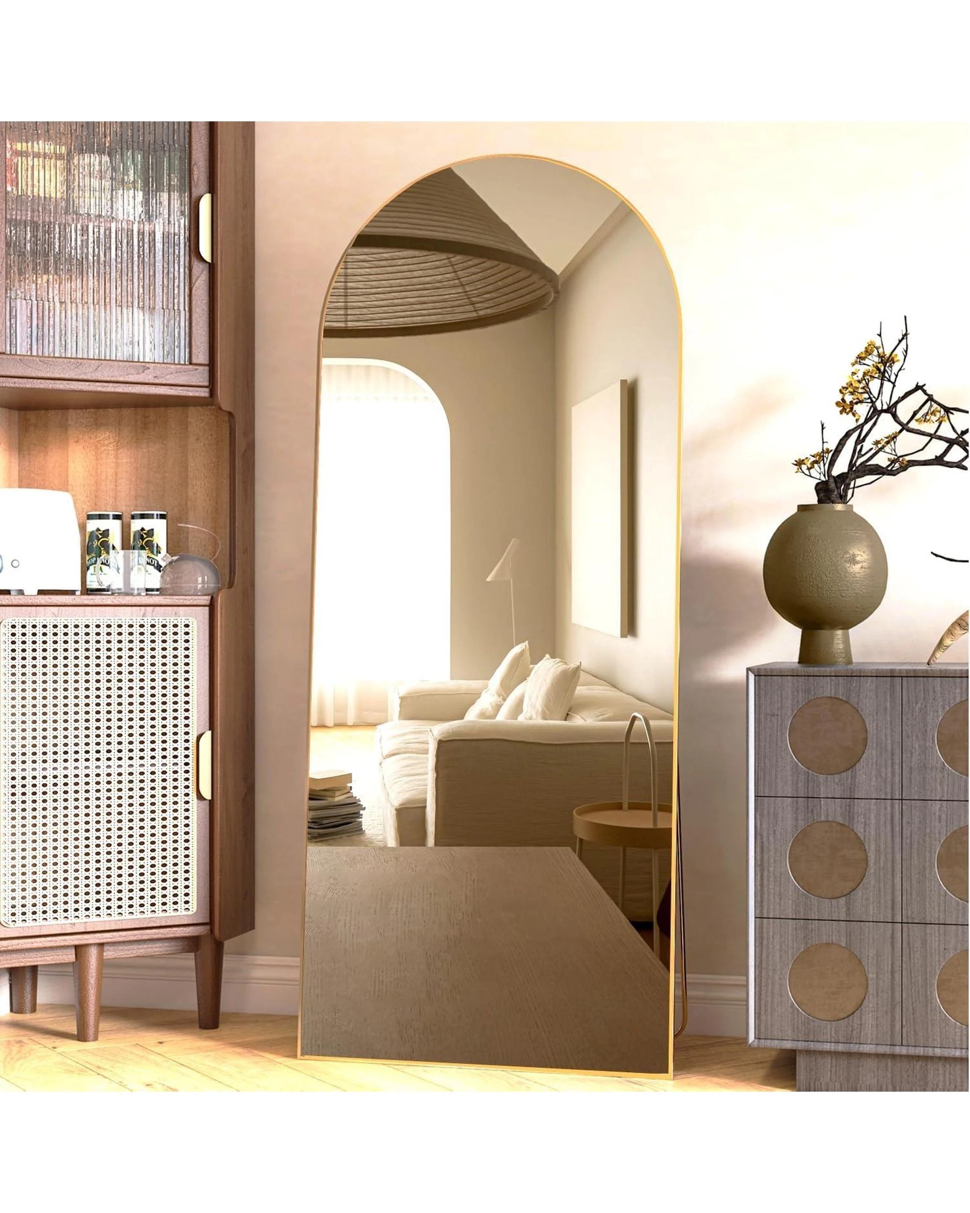 3 OAKORY 165x60cm Arched Full Length Mirror, Floor Mirror for Bedroom Living Room Entry Gold, 3 of 7