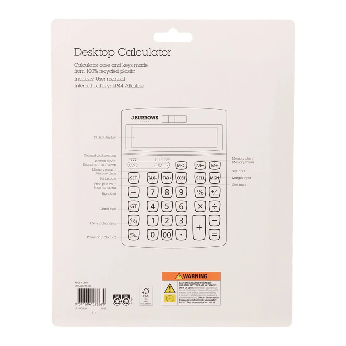 3 J.Burrows Desktop 12 Digit Tax Calculator Silver, 3 of 4