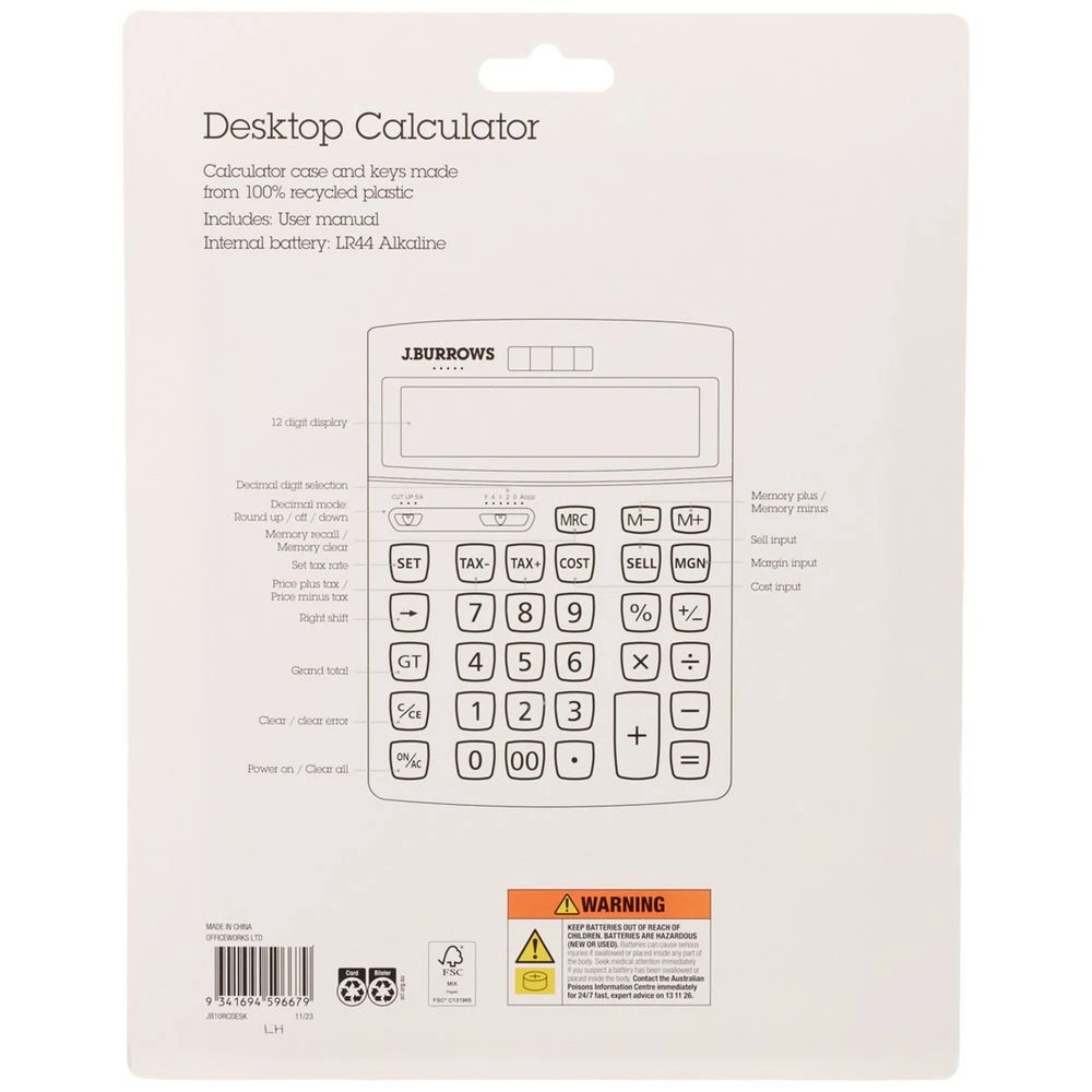 3 J.Burrows Desktop 12 Digit Tax Calculator Silver, 3 of 4
