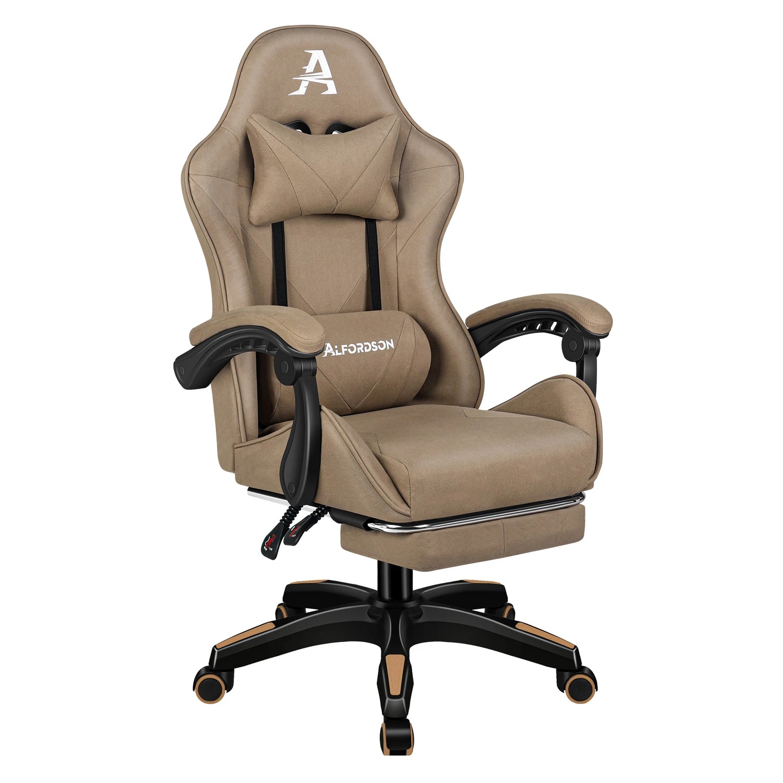 10 Alfordson Gaming Office Chair Massage Computer Footrest Seat Leathaire - Khaki, 10 of 10