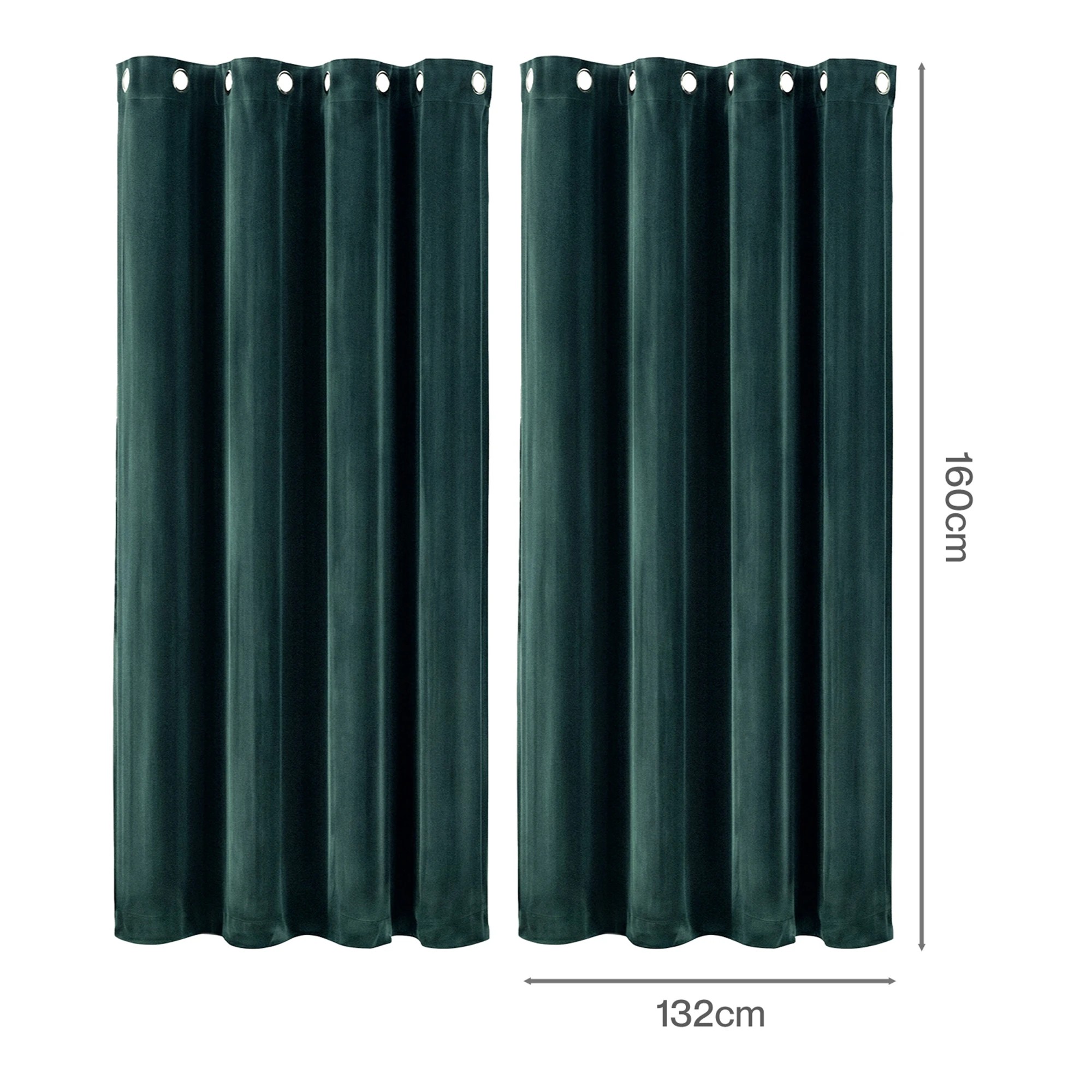3 Marlow Blackout Curtains 2 Panels Velvet Room Darkening Eyelet Curtains Green, 3 of 8