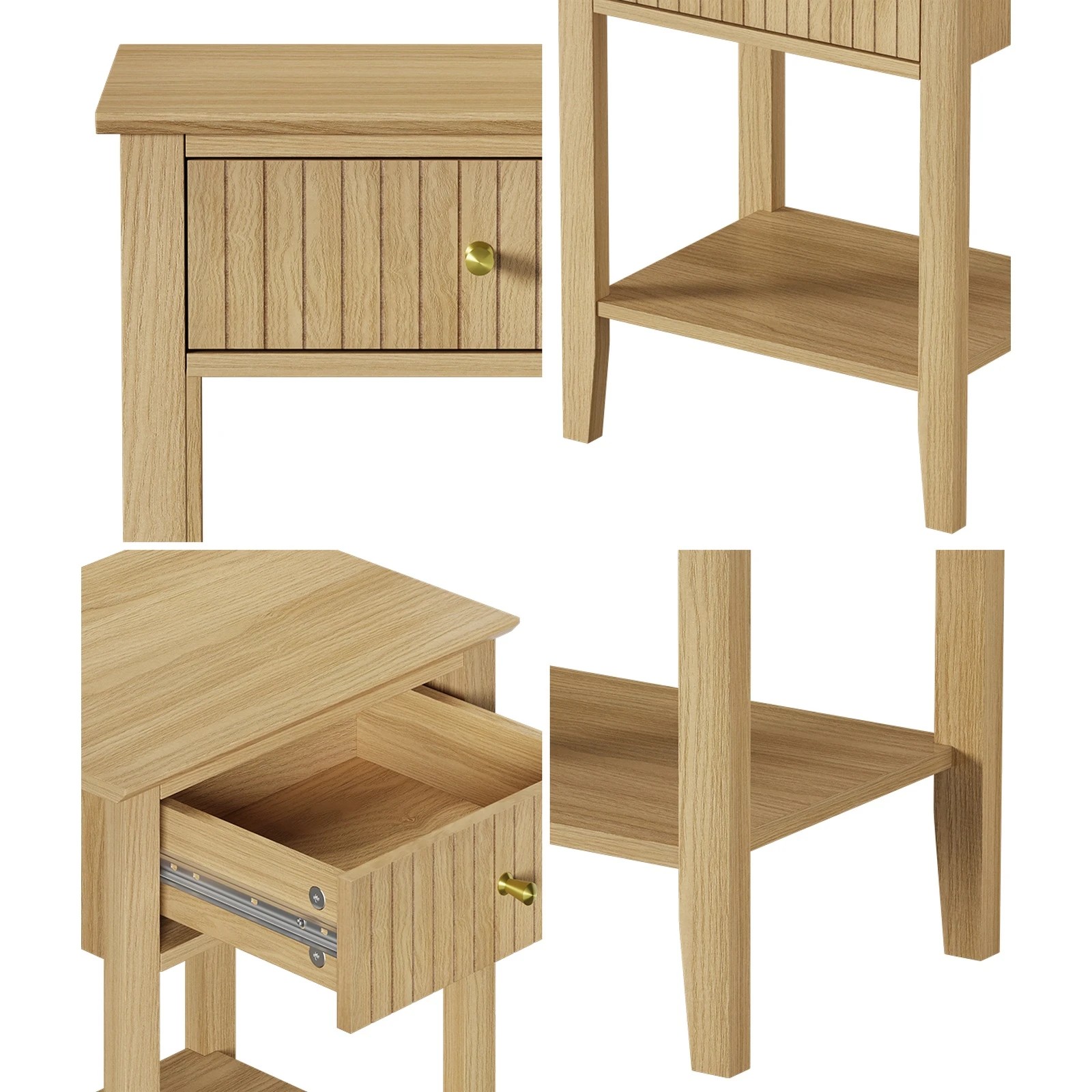 5 Oikiture 2x Bedside Table 1 Drawer Side End Table Open Shelf Nightstand - Natural, 5 of 9