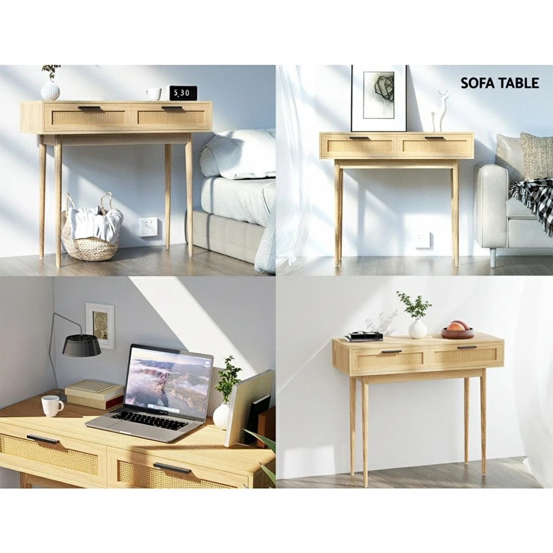 7 Artiss Console Table  2 Rattan Drawers - Natural, 7 of 7