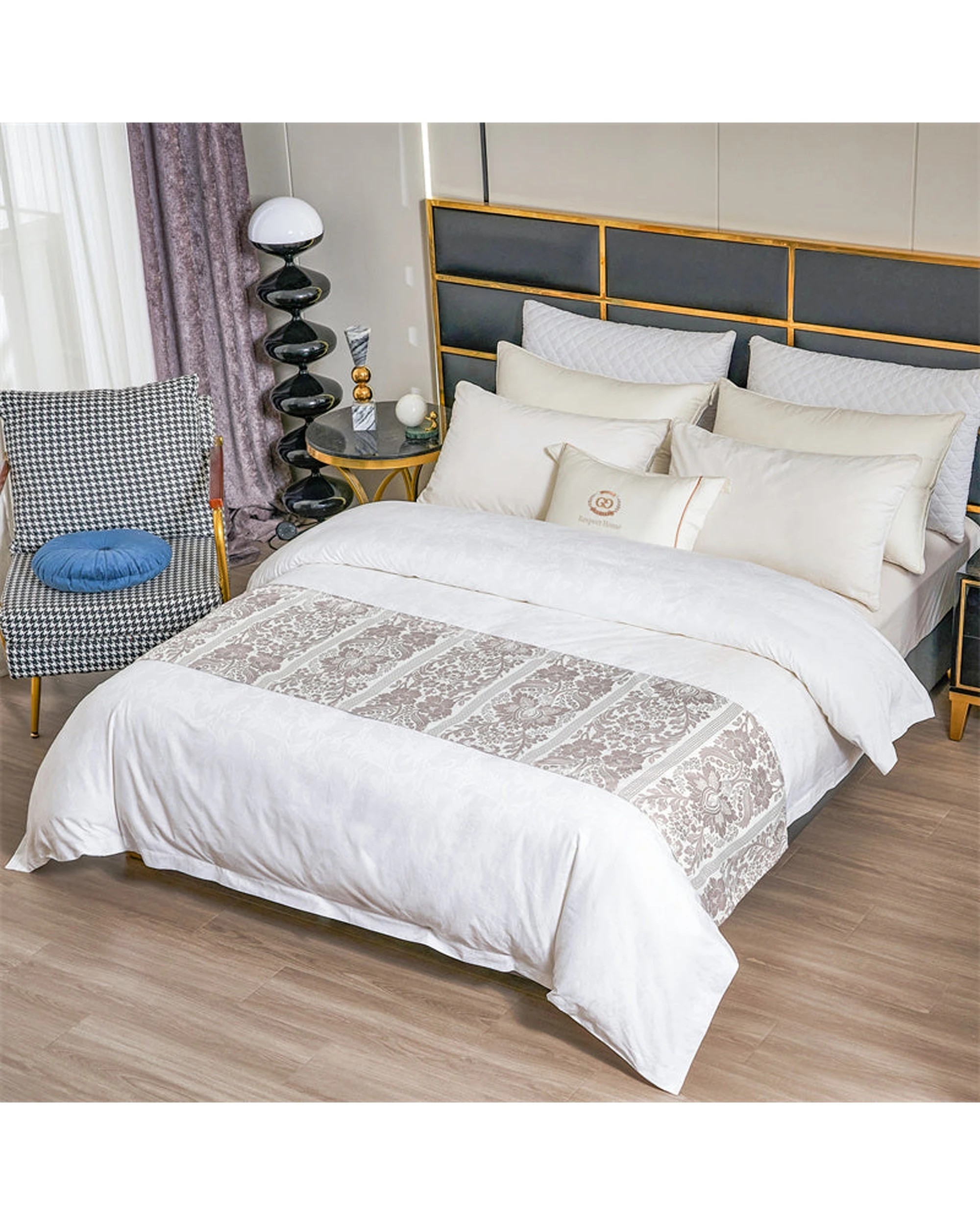 2 Cotton More Jacquard Pattern Home Bed Runner Light 50x210cm - Purple, 2 of 6