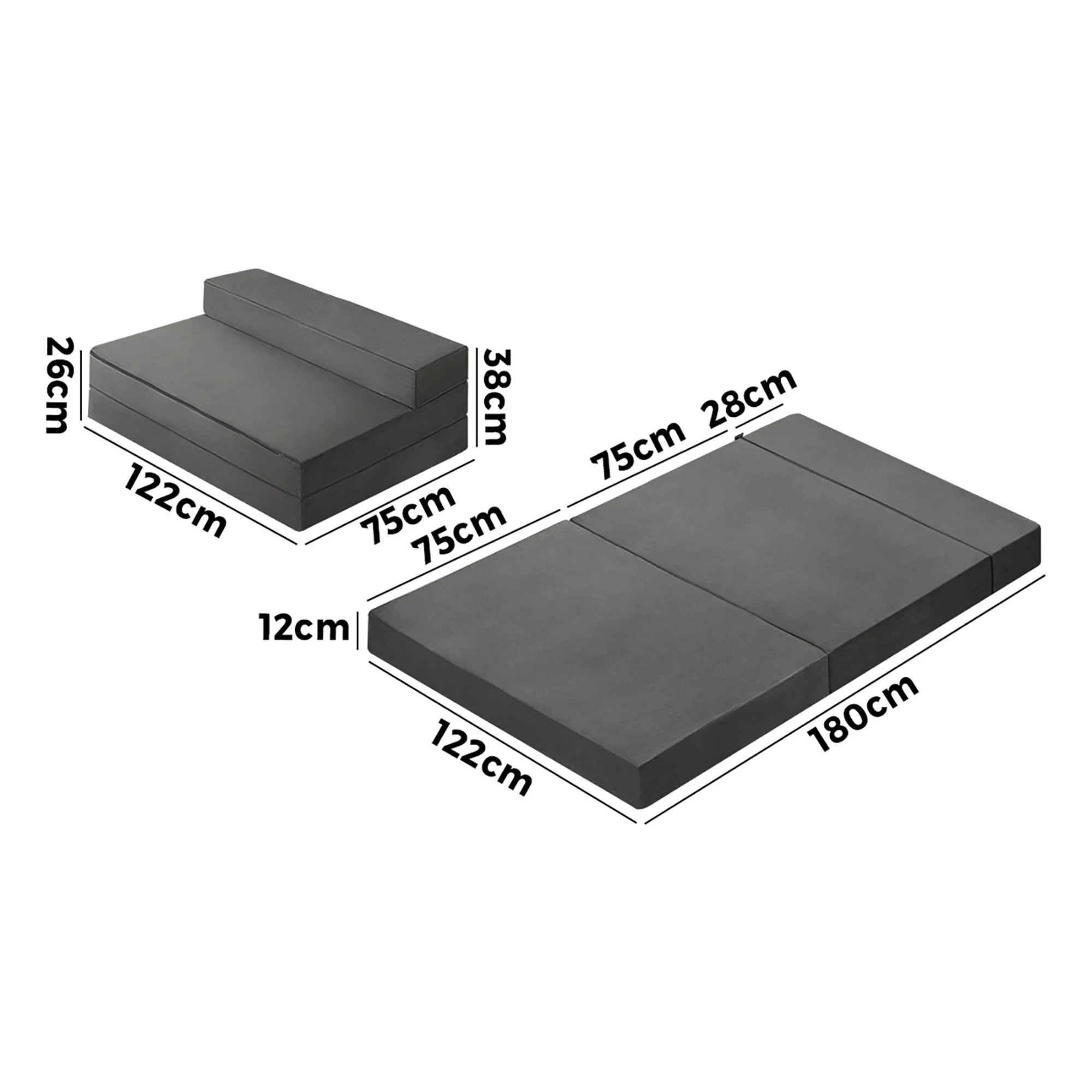 8 Bedra Bedding Folding Foam Mattress Sofa Bed Trifold Foldable Futon Camping Mat Double - Grey, 8 of 8