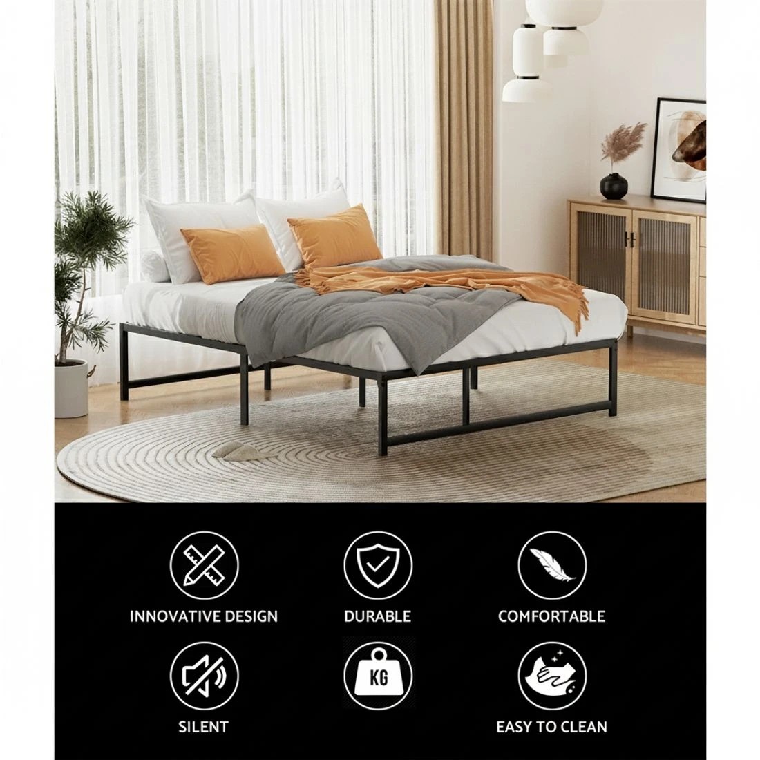 5 Artiss Bed Frame Double Size Metal Frame TINO - Black, 5 of 6