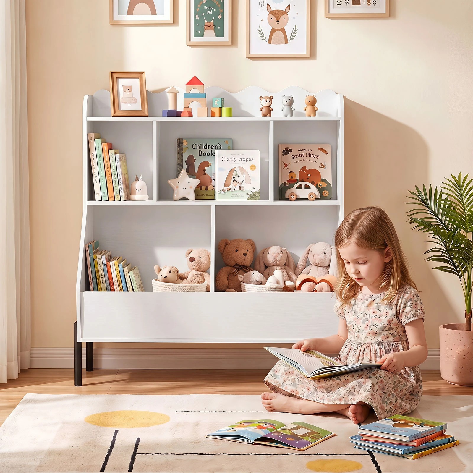 2 Costway 3-Tier Wooden Bookcase Toy Storage Organizer Montessori Bookshelf 5-Cube Cabinet - White, 2 of 4