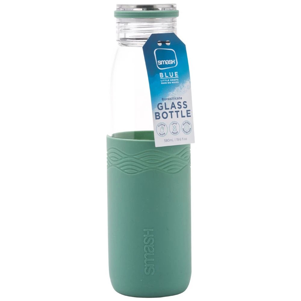 1 Smash Blue Glass Drinking Bottle 580mL Sage, 1 of 4