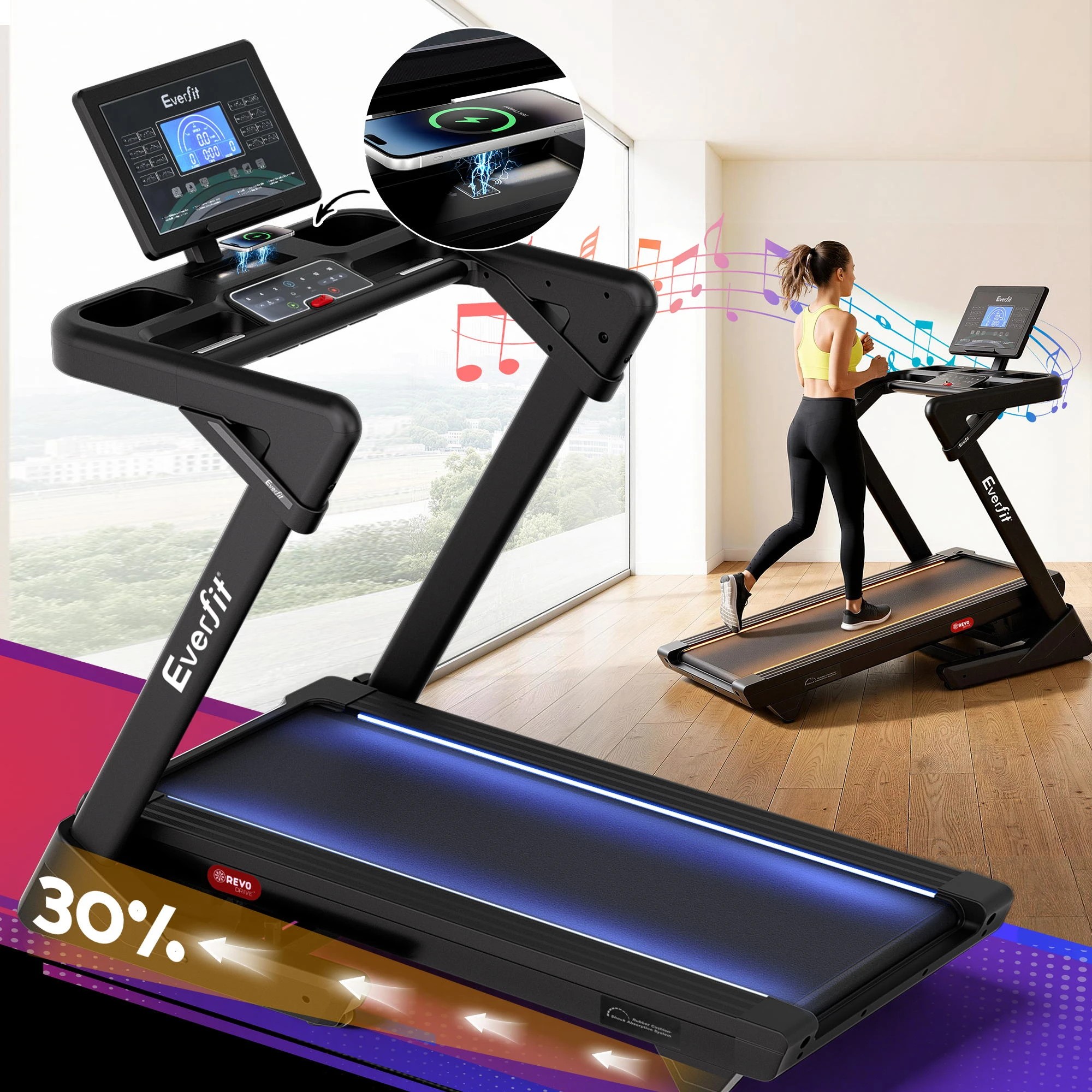 9 Everfit 3 in 1 Treadmill 30% Auto Incline Foldable Treadmills for Home with LED Lights 500mm Belt, 9 of 9