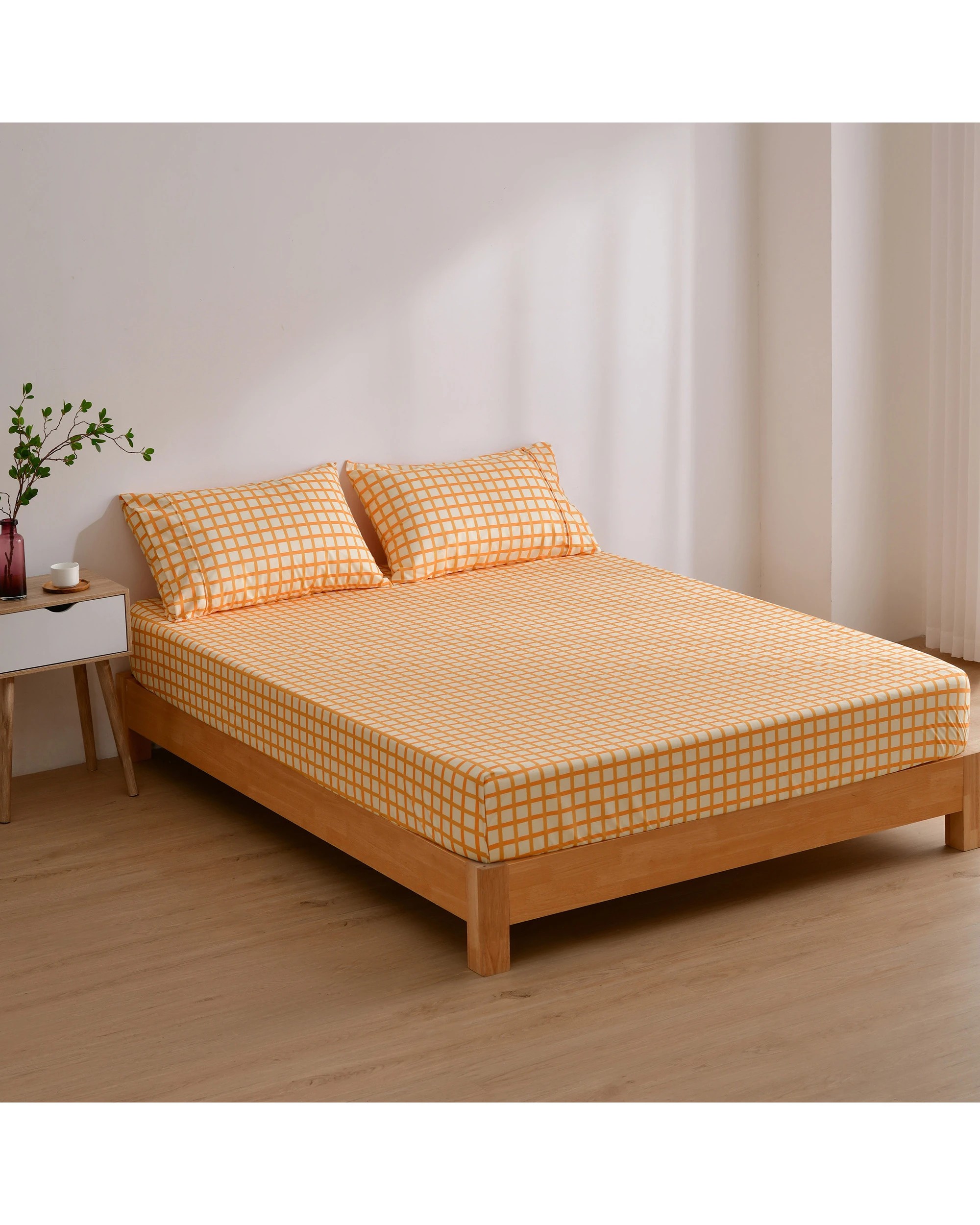 2 Dreamaker Micro Flannel Grid Combo Fitted Sheet Set - Double Bed - Chai, 2 of 7