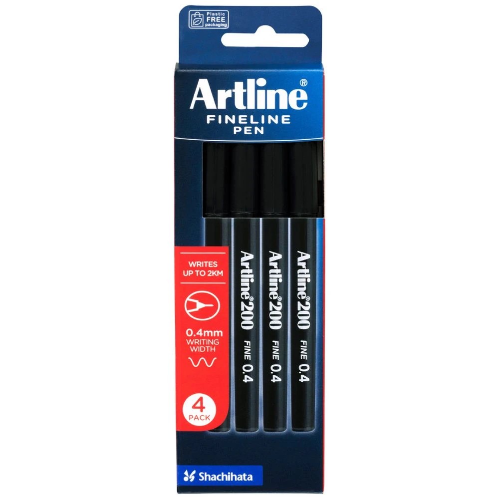 1 Artline 200 Fineliners Black 4 Pack, 1 of 7