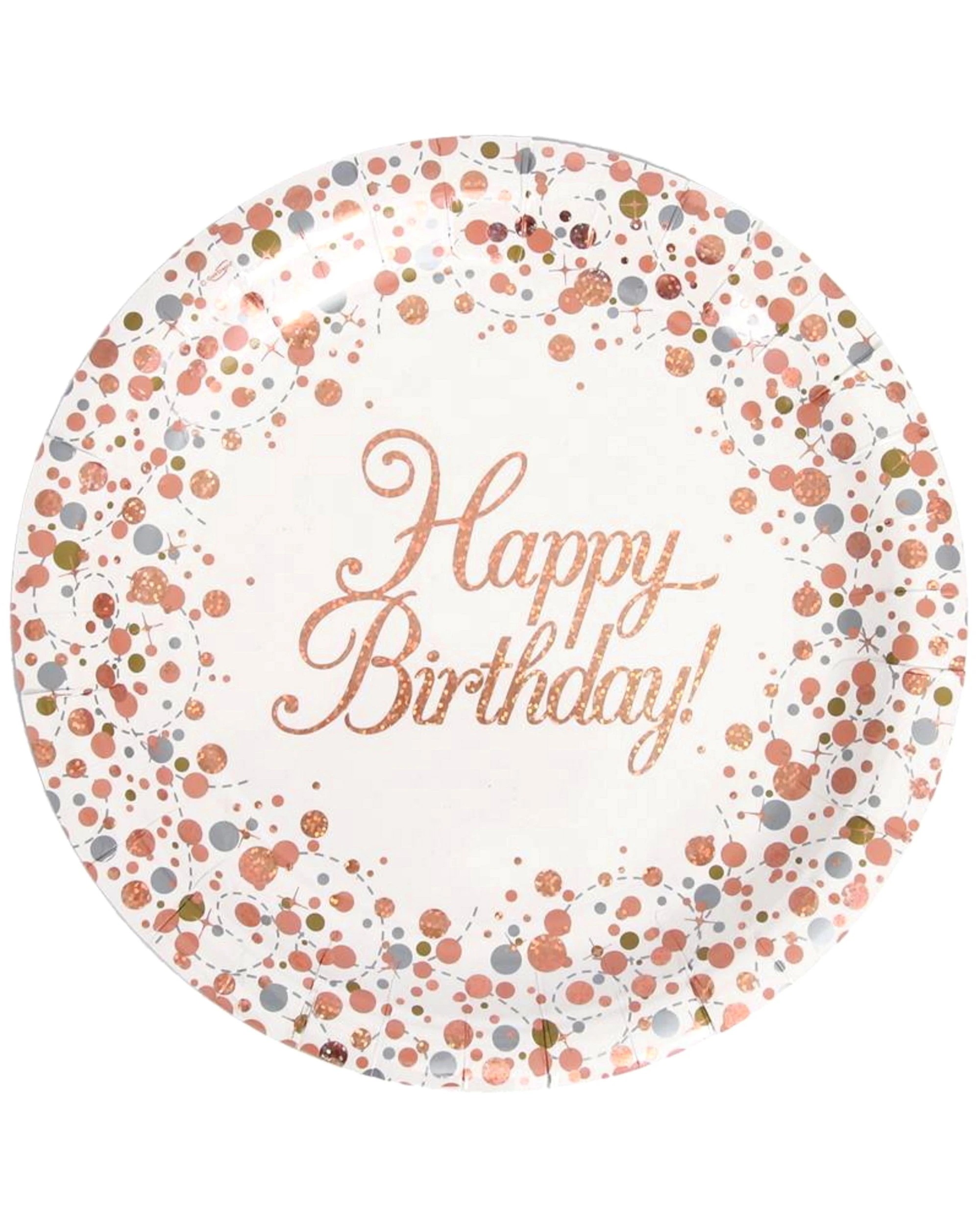 1 Alpen Sparkling Fizz Rose Gold Happy Birthday Large Paper Plates Pack of 8, 1 of 1