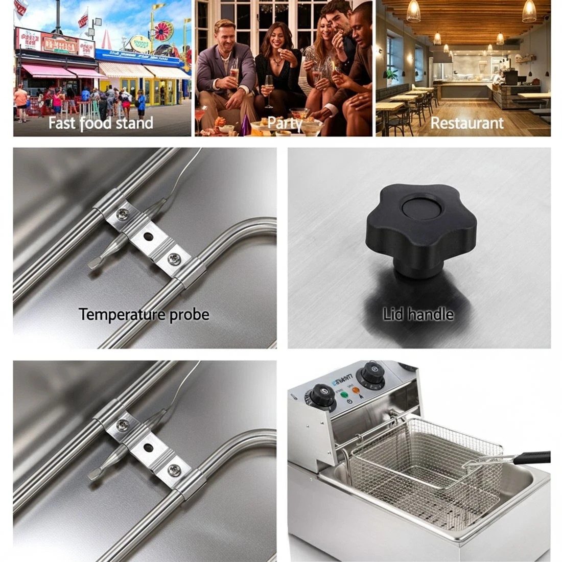 6 Devanti 10L Electric Commercial Deep Fryer Single Basket 2200W - Silver, 6 of 8