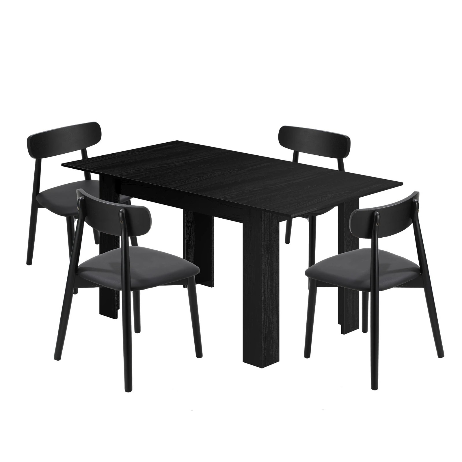 7 Oikiture 160cm Extendable Dining Table with 4x Dining Chairs PU Leather - Black, 7 of 9