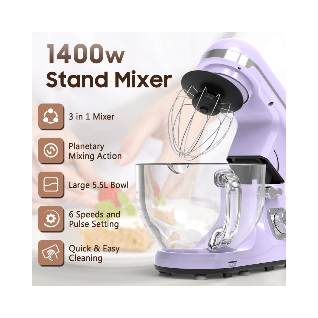 2 Advwin Purple Stand Mixer 5.5l, 2 of 7