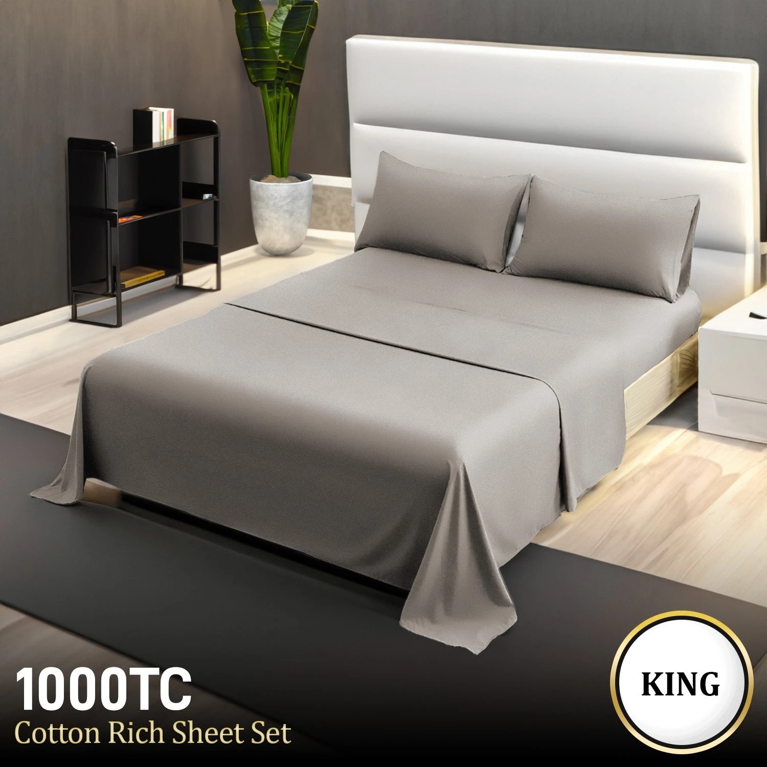 8 4pc 1000 Thread Count Cotton Rich Sheet Gift Pack Cvc Microfibre Blend In Silver
 - King Bed, 8 of 8