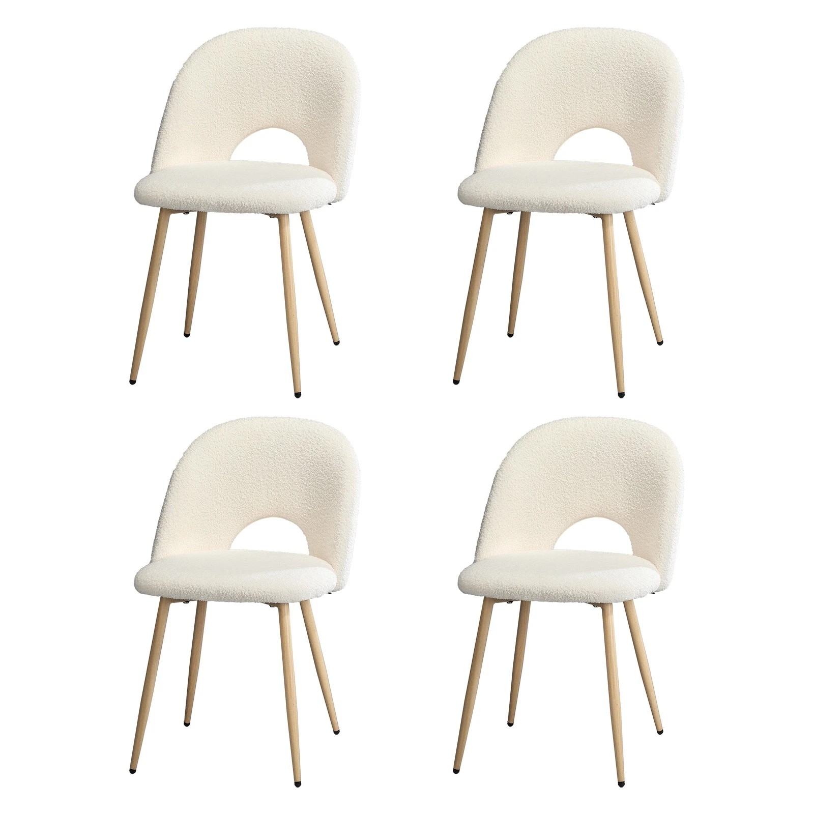 1 Oikiture 4pcs Dining Chairs Sherpa Accent Chair Timber-look Legs
 - White, 1 of 10