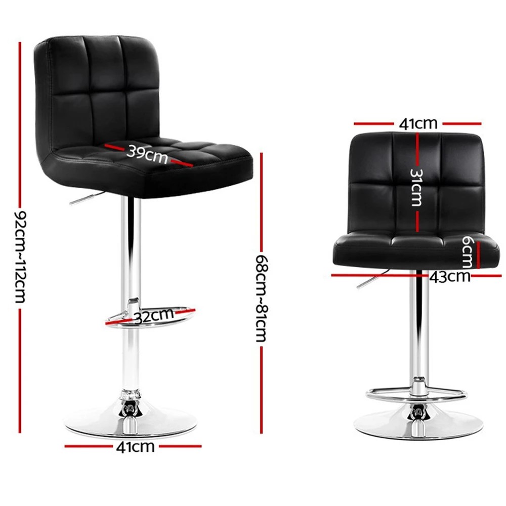 2 Artiss 4x Bar Stools Leather Gas Lift - Black, 2 of 6