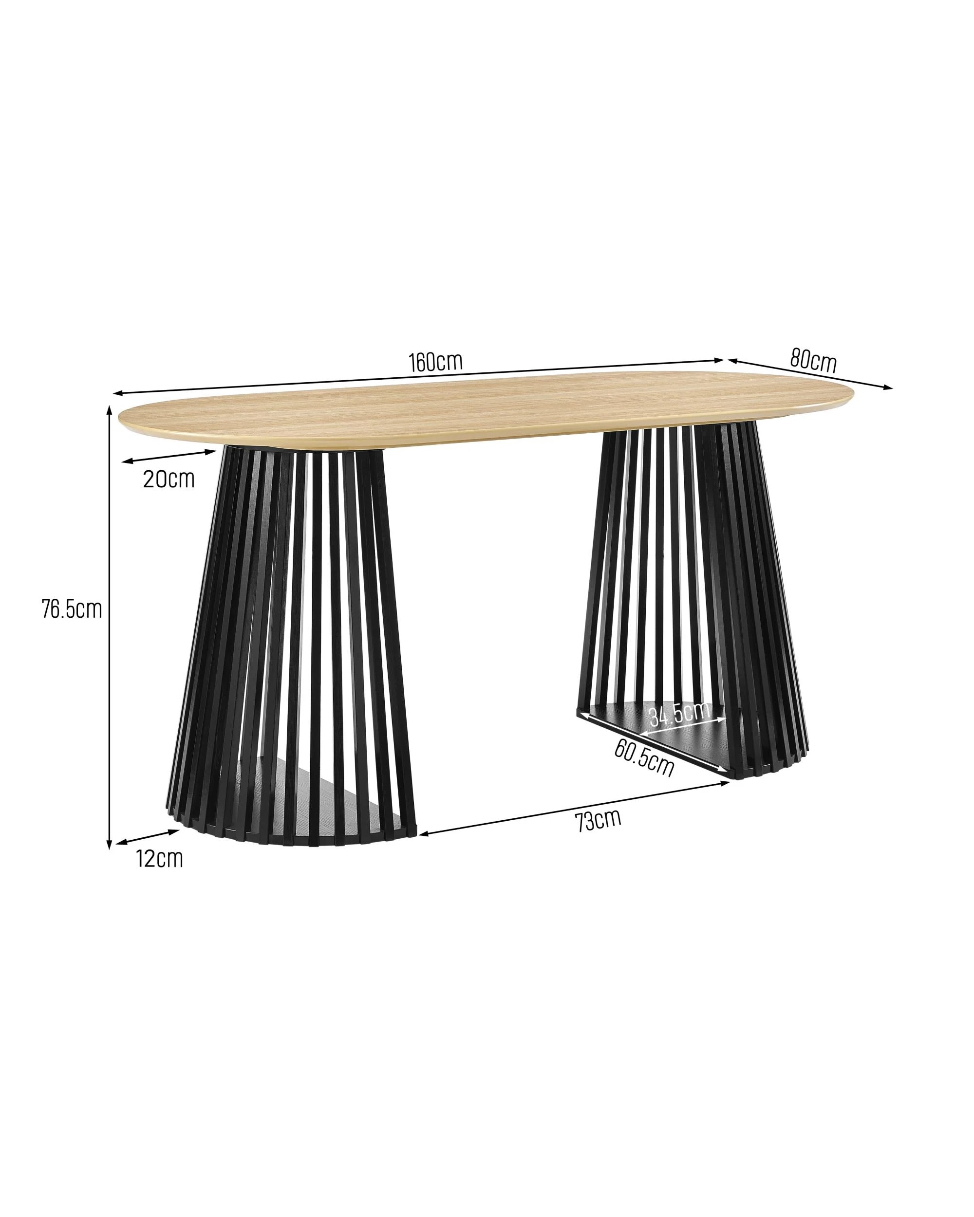 5 Kodu Oval Rounded Dining Table 160cm Black and Oak, 5 of 5