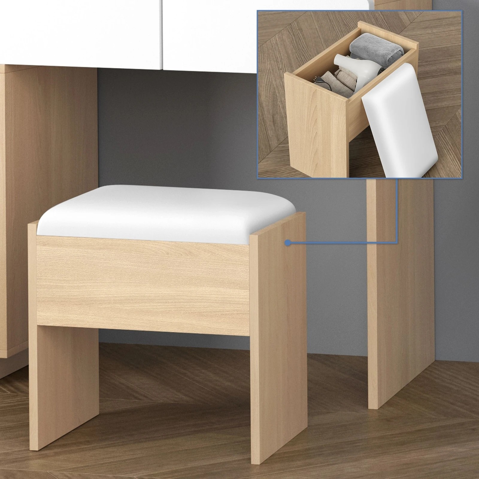 6 Alfordson Dressing Table Stool Set Makeup Mirror Desk LED 8 Drawers - Oak, 6 of 10