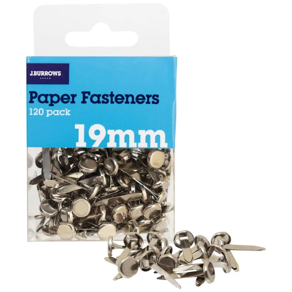 1 J.Burrows 19mm Paper Fasteners Silvers 120 Pack, 1 of 3