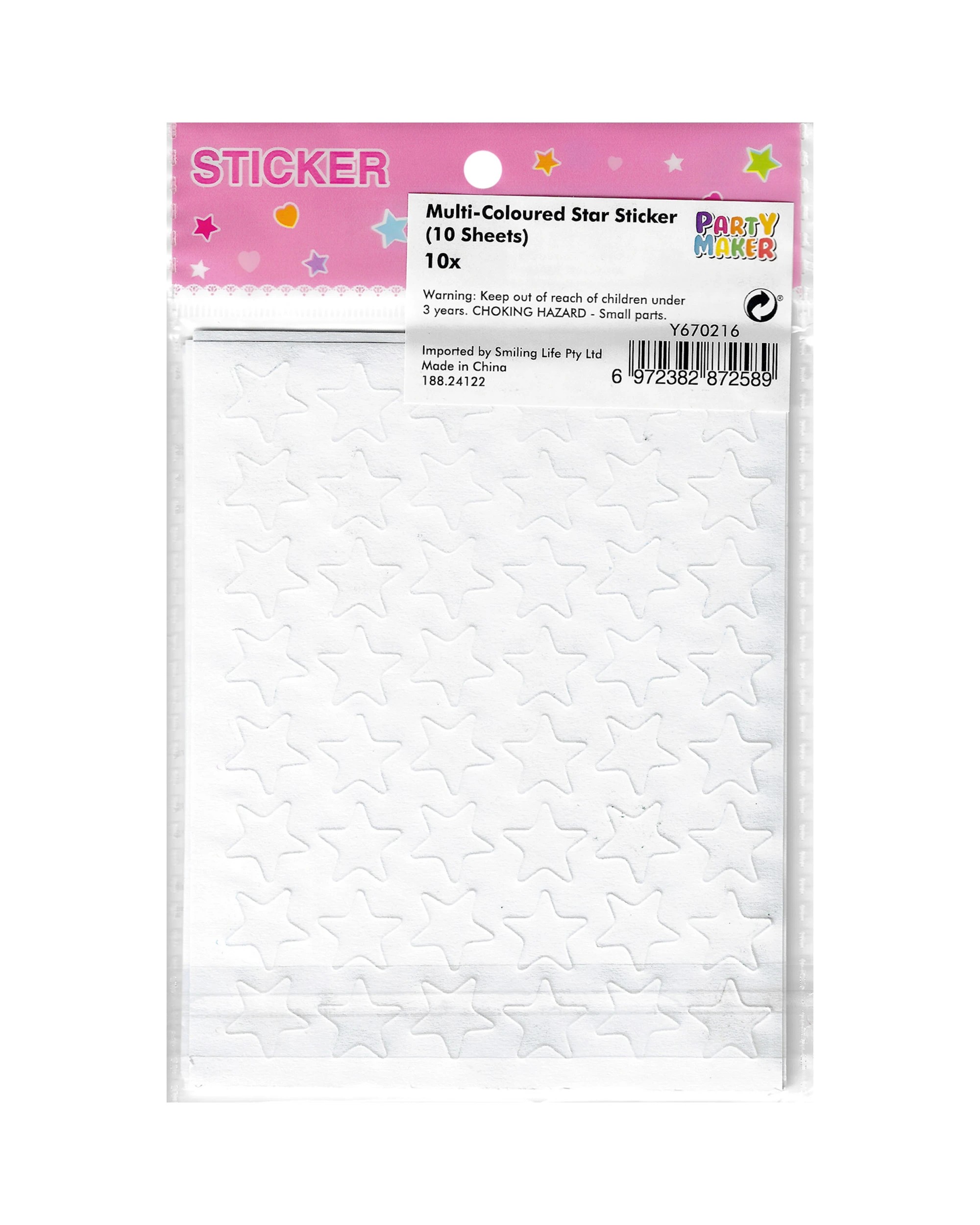 3 Party Maker Multi-Coloured Star Sticker 10 Sheets - Multi, 3 of 3