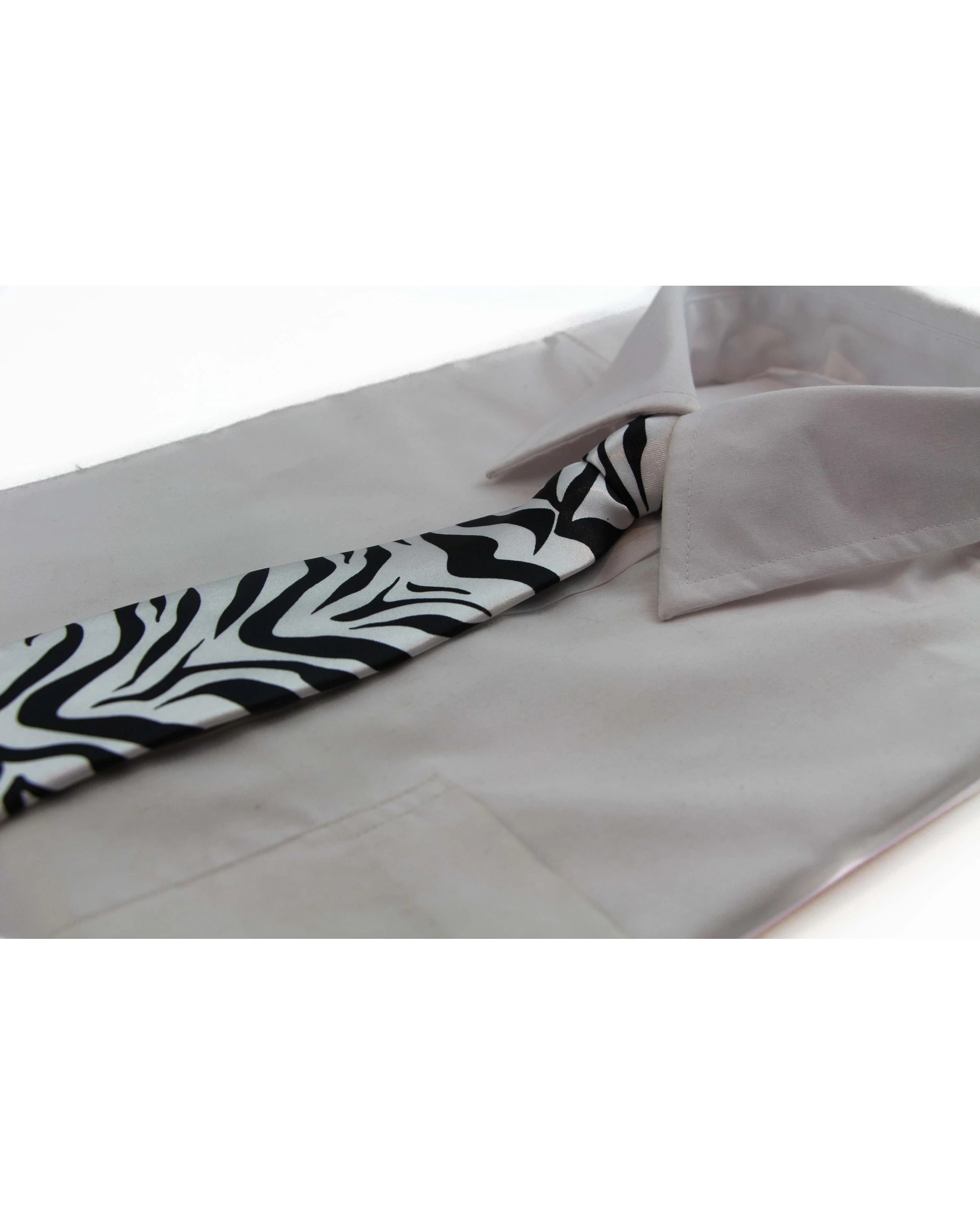 1 Zasel Kids Boys Black & White Patterned Elastic Neck Tie - Zebra, 1 of 2