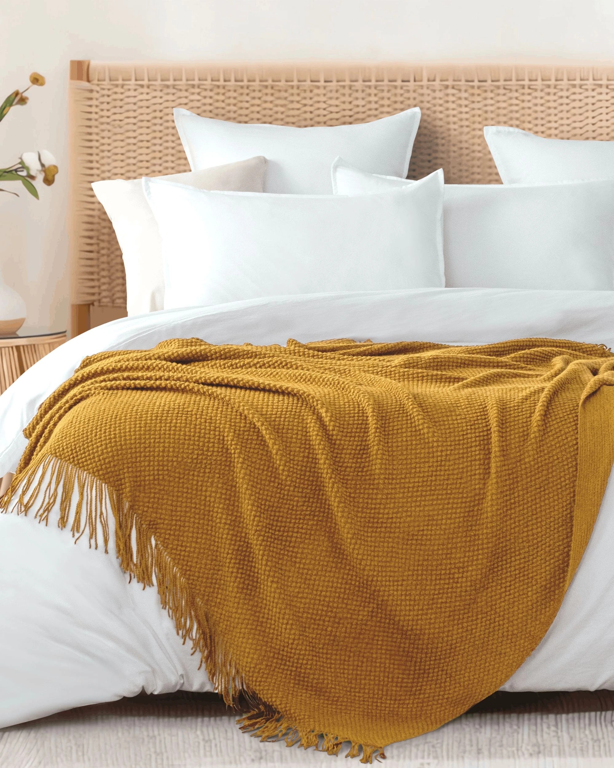 1 Gioia Casa Micro Plush Knitted Throw Blanket Soft Warm Lightweight - Mustard, 1 of 7