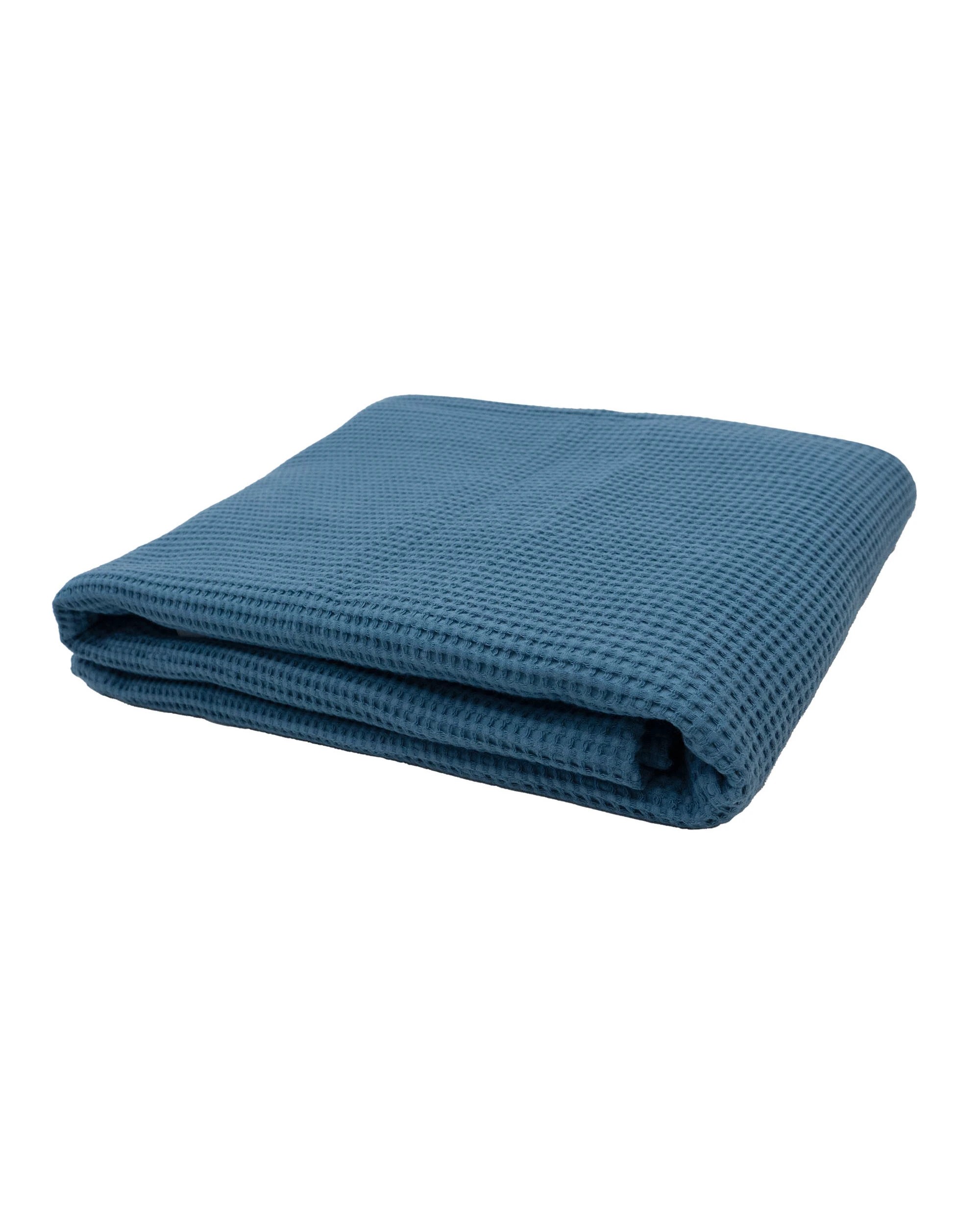 1 Bambury Milo Cotton Soft Waffle Textured Throw Ocean - Blue, 1 of 2