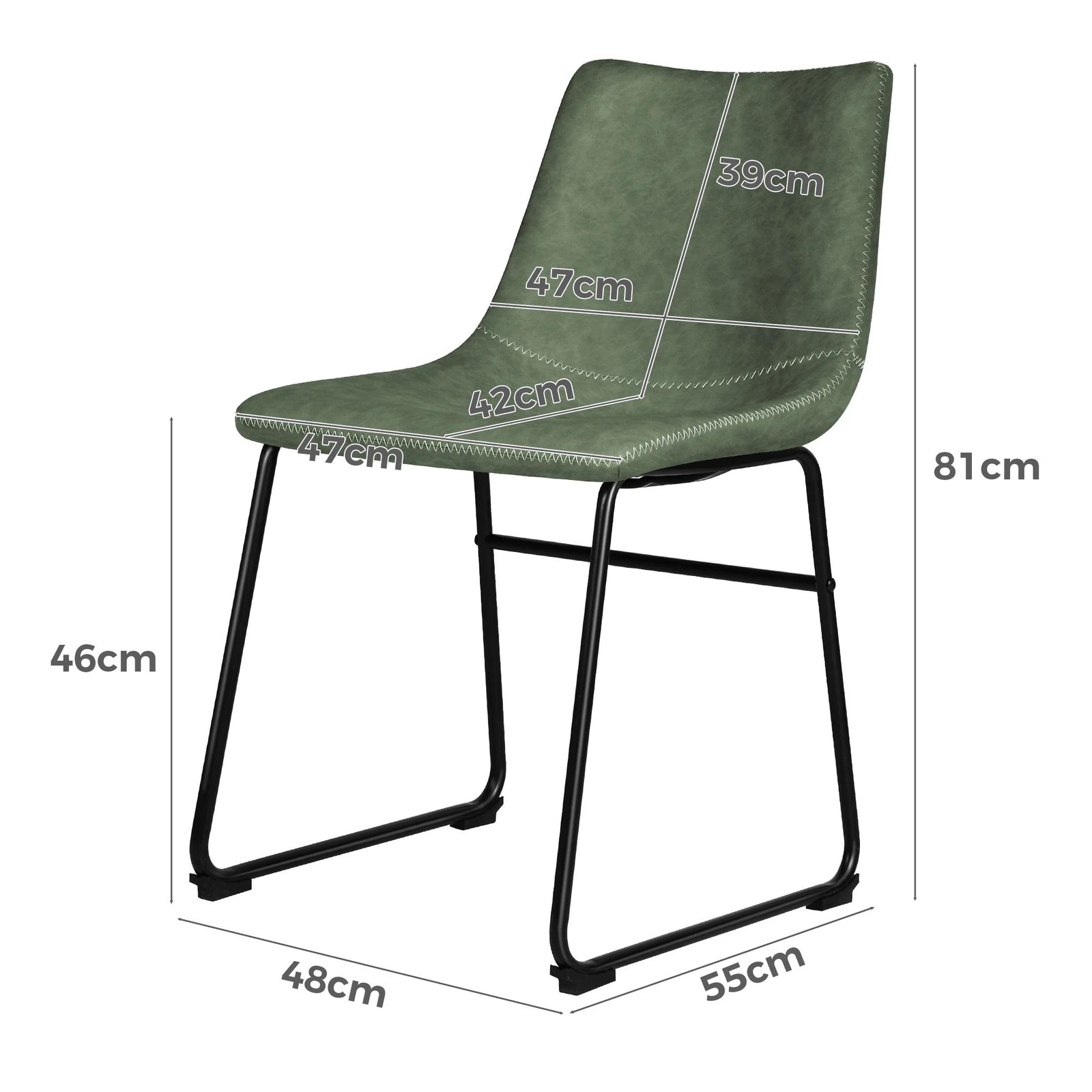 8 Alfordson 2x Dining Chairs Kitchen Lounge Cafe Seat Retro PU Leather - Green, 8 of 10
