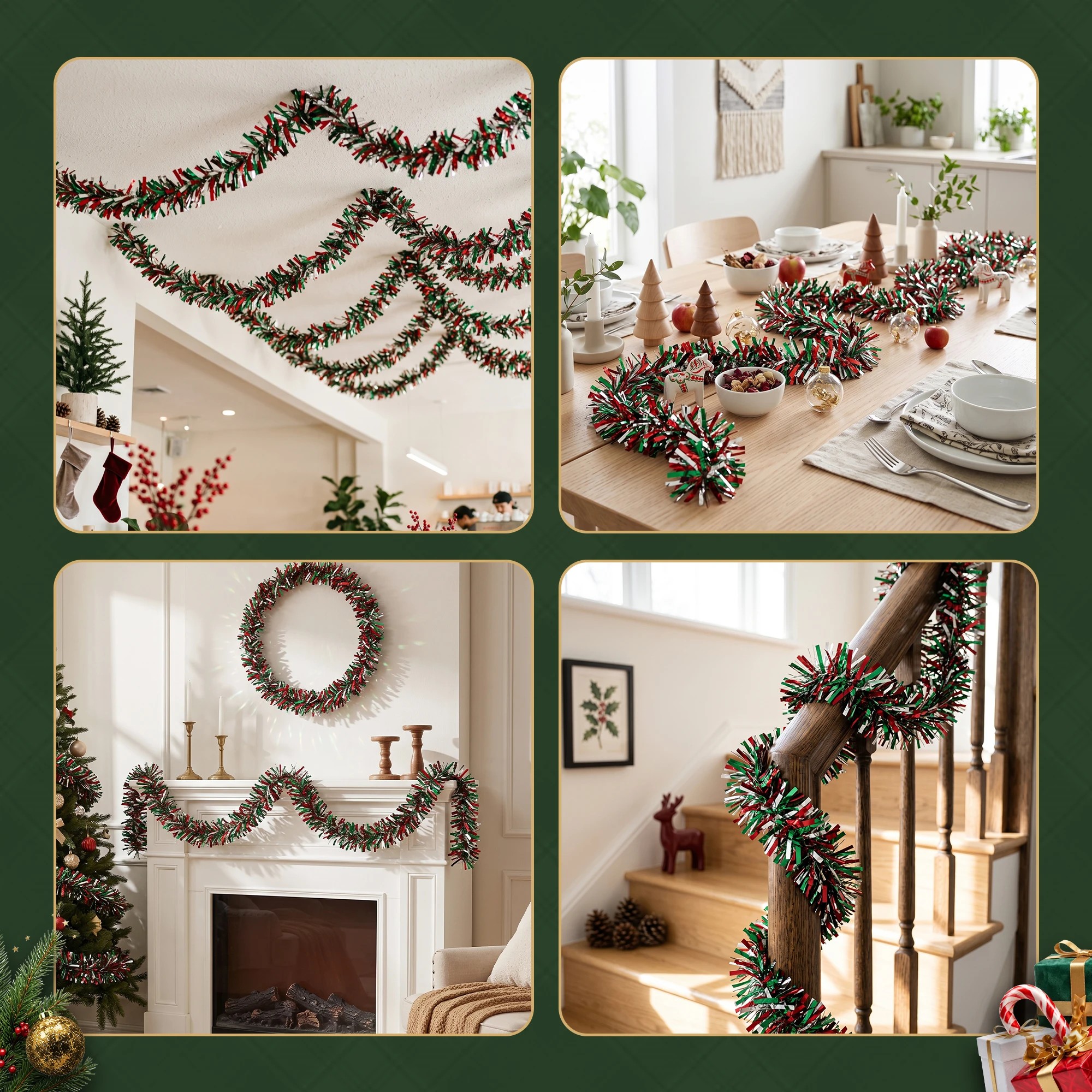 6 Jingle Jollys 20M Christmas Tinsel Garland Mixed Colors Xmas Party Decoration - Green, 6 of 7