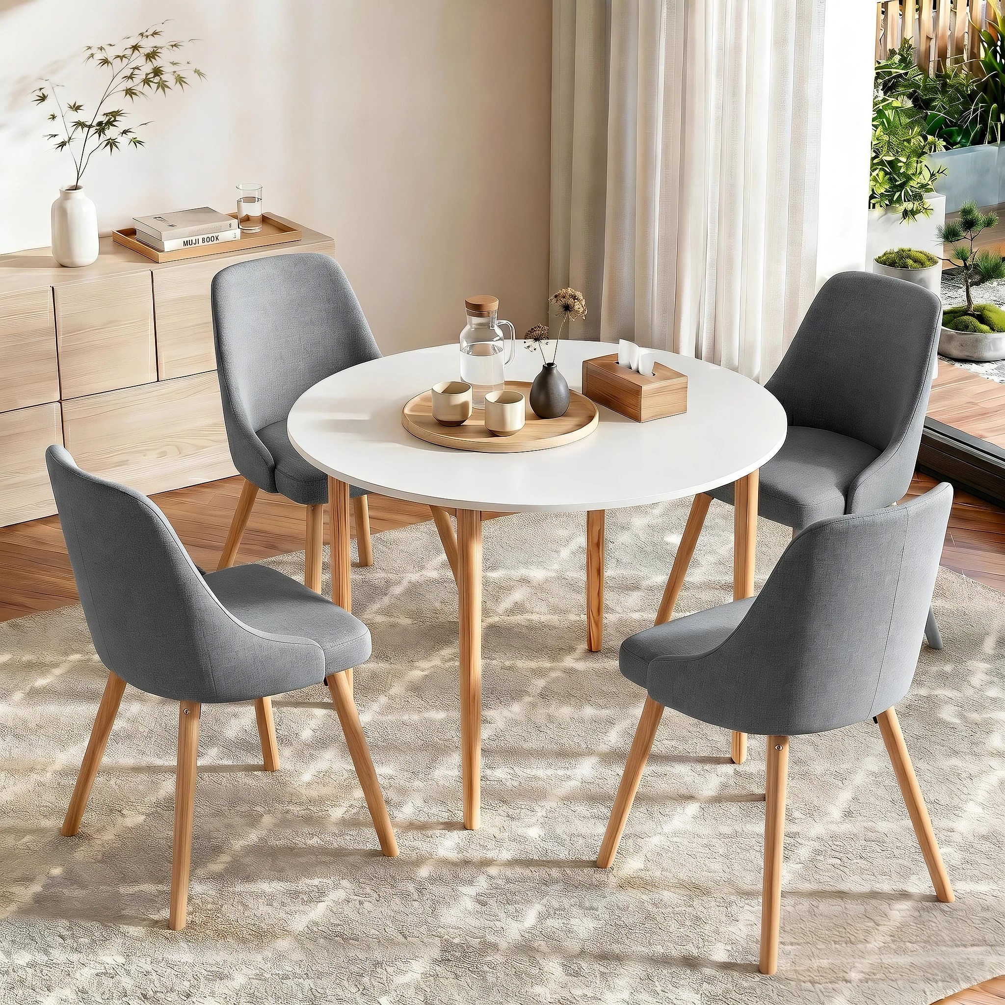 8 Artiss Dining Table and Chairs Set 5pcs 108cm Round Kitchen Table with 4 Grey Chairs Nordic Home Furniture - Multi, 8 of 8