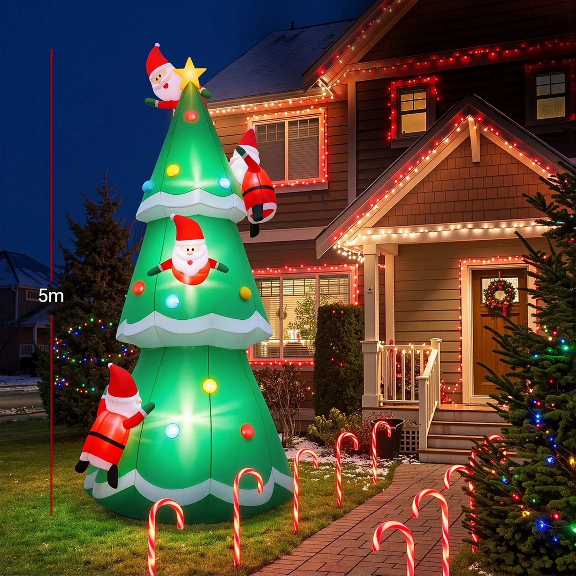3 Jingle Jollys Christmas Inflatable Santa Tree 5M Illuminated Decorations - Multi, 3 of 7
