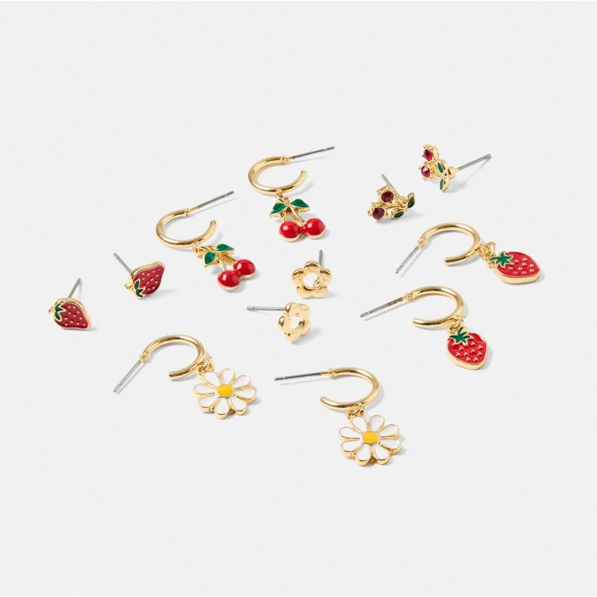 2 6 Pack Fruit Stud and Hoop Earrings - Gold Tone Gold, 2 of 5