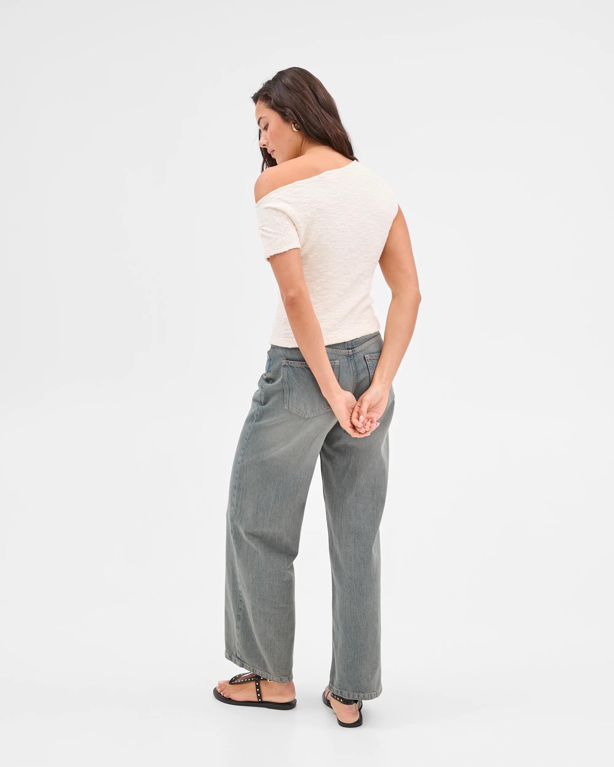 4 Australian Cotton Blend One Shoulder Textured T-shirt - Lily Loves JET STREAM, 4 of 6