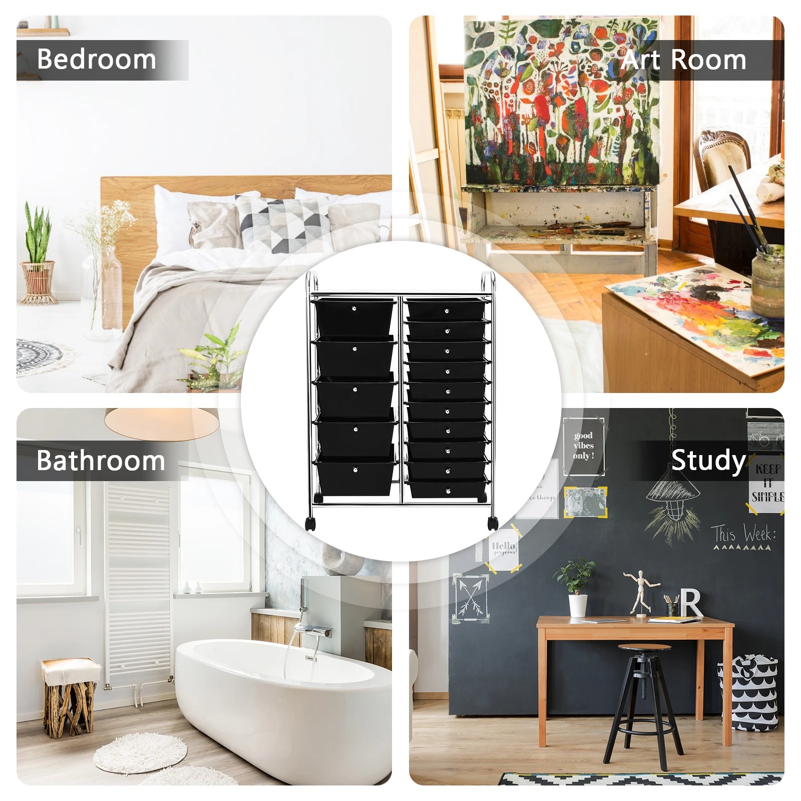 6 Costway 15 Drawers Rolling Storage Cart Mobile Utility Trolley - Black, 6 of 10