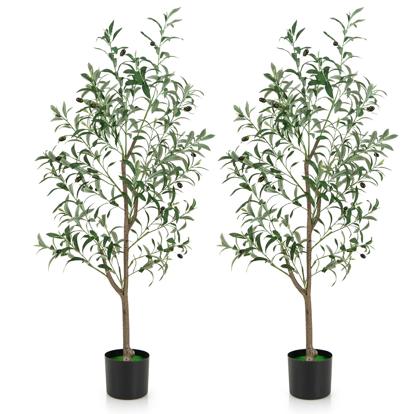 1 Costway 130cm Artificial Olive Tree Set of 2 Fake Potted Plant Trees w/Realistic Fruits, 1 of 1