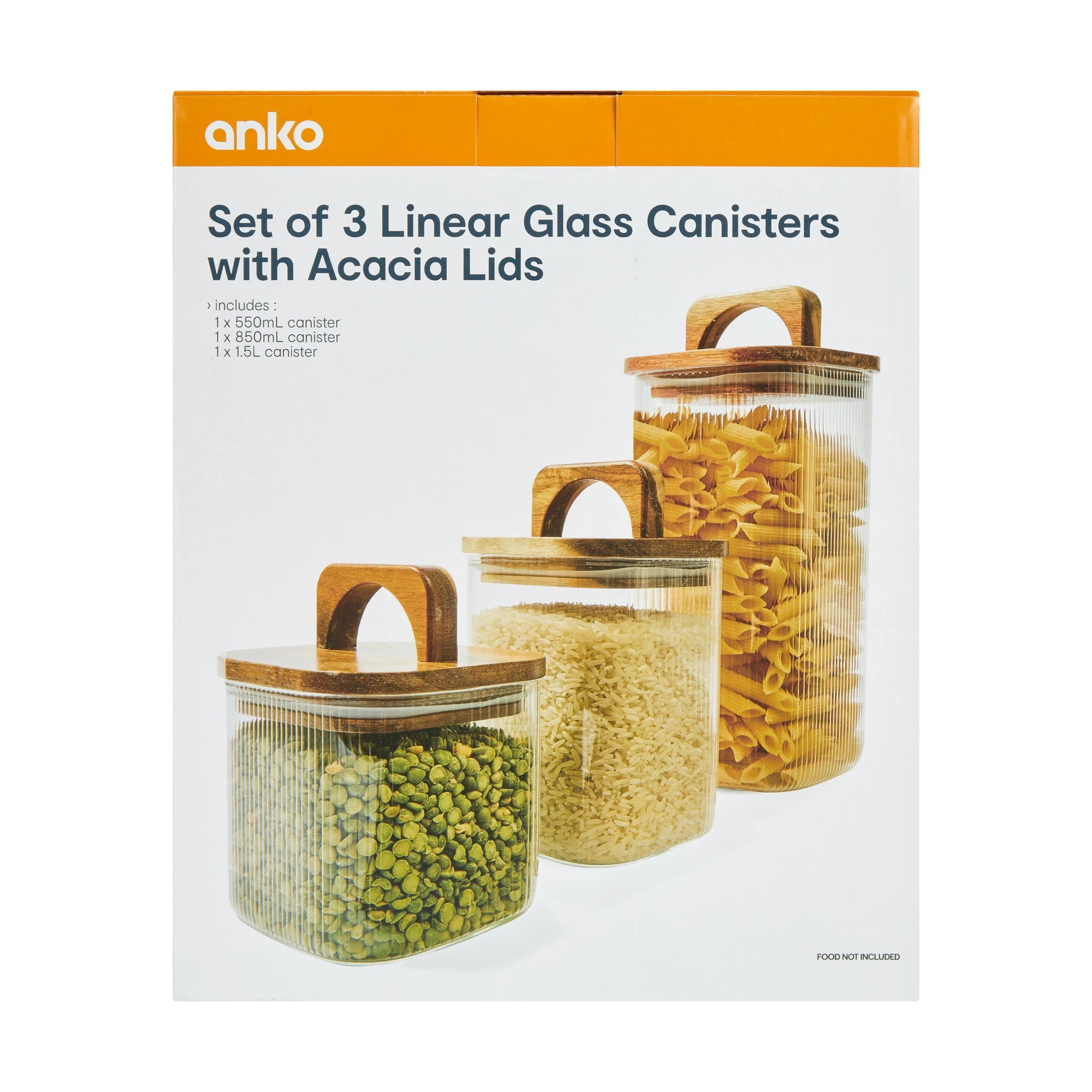 6 Set of 3 Linear Glass Canisters with Acacia Lids, 6 of 7