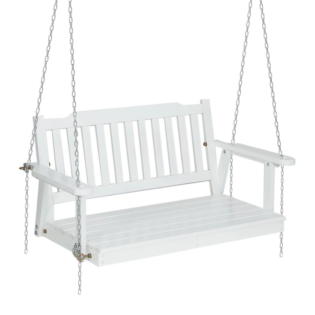 1 Gardeon Porch Swing Chair With Chain Outdoor Furniture Wooden Bench 2 Seat - White, 1 of 6