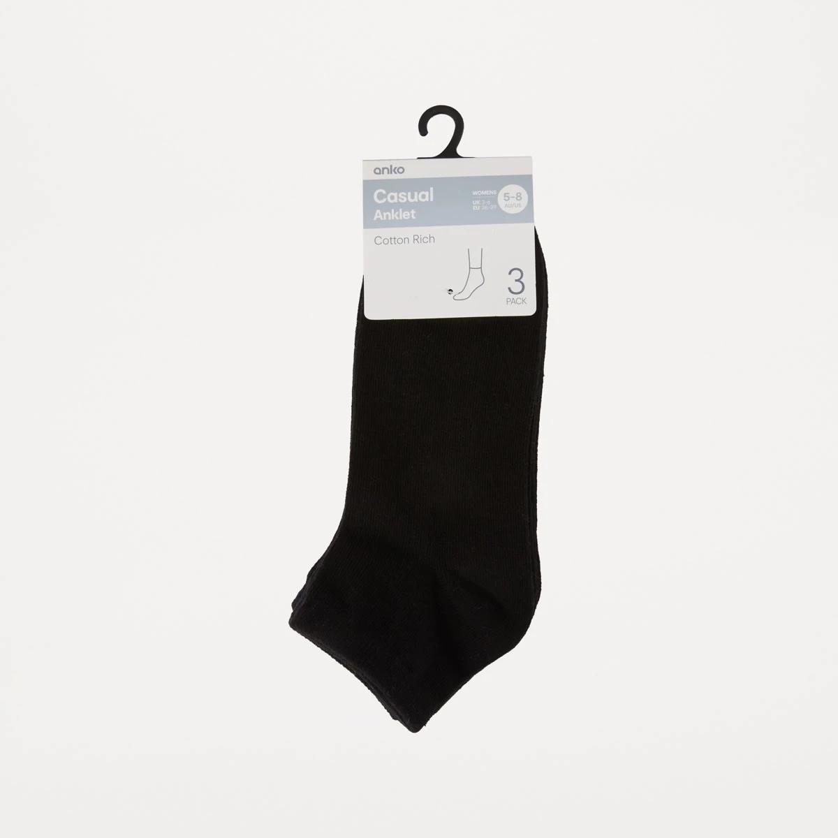 3 3 Pack Anklet Socks BLACK, 3 of 3