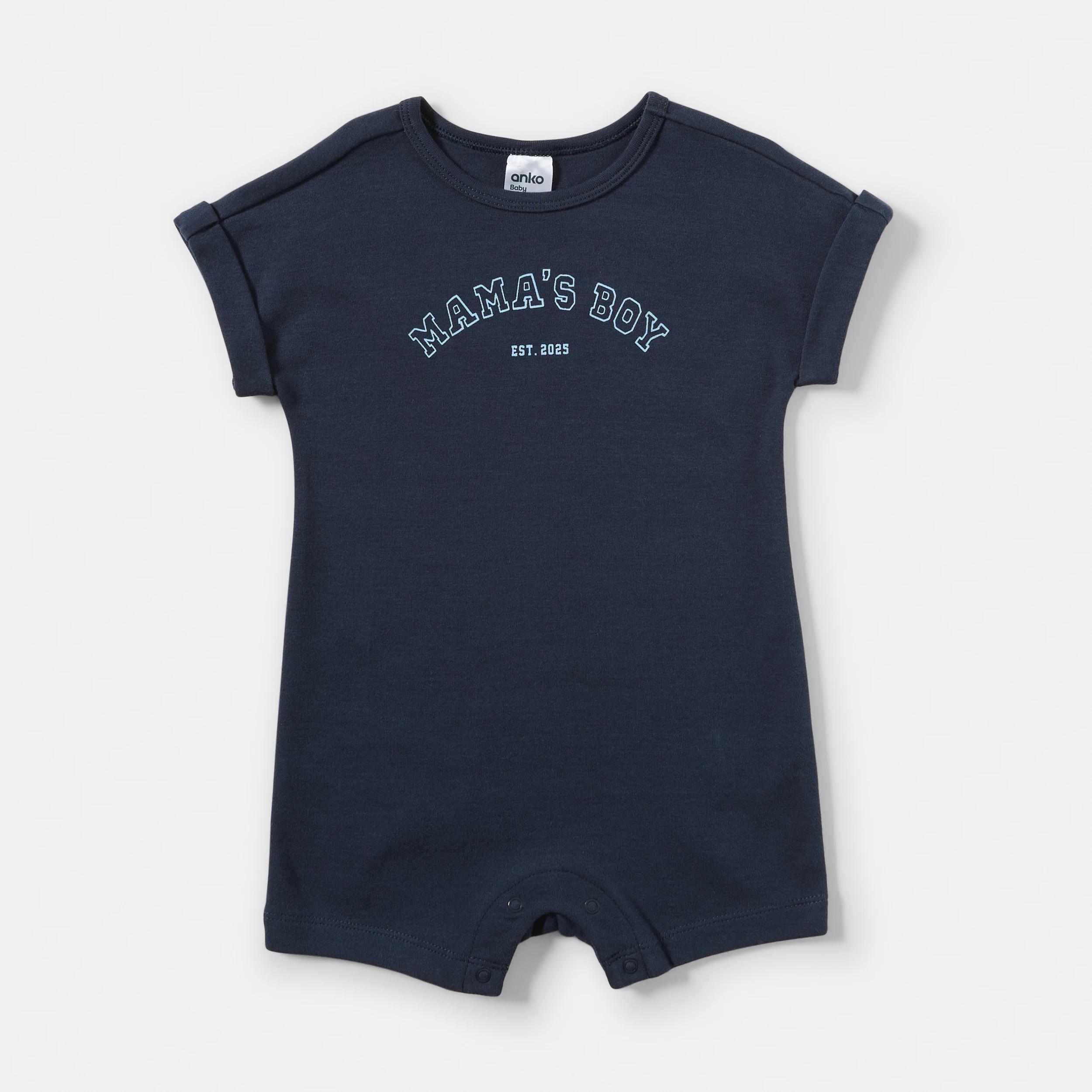 1 Short Sleeve Print Romper NAVY SLOGAN, 1 of 3