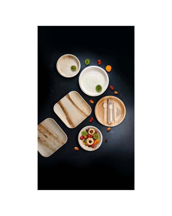 112pc Ecosoulife Disposable Natural Areca Nut Leaf Round Party Pack Utensils - Natural
