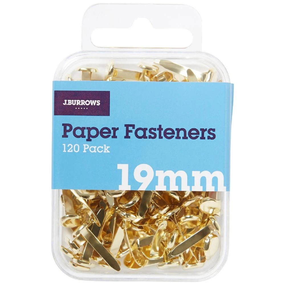 1 J.Burrows 19mm Paper Fasteners Gold 120 Pack, 1 of 3