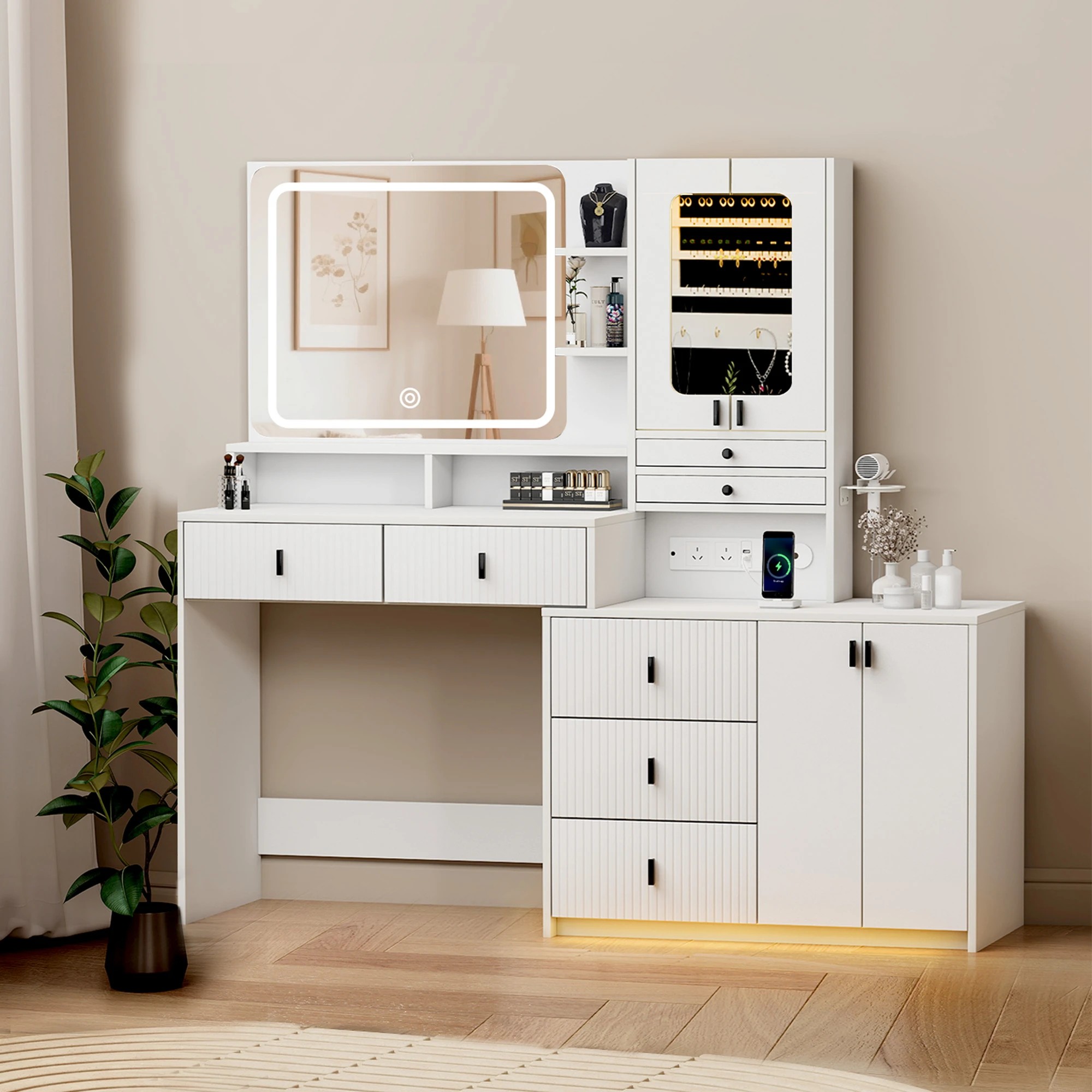 9 Levede Dressing Table Vanity Desk With Mirror And Lights - White, 9 of 9