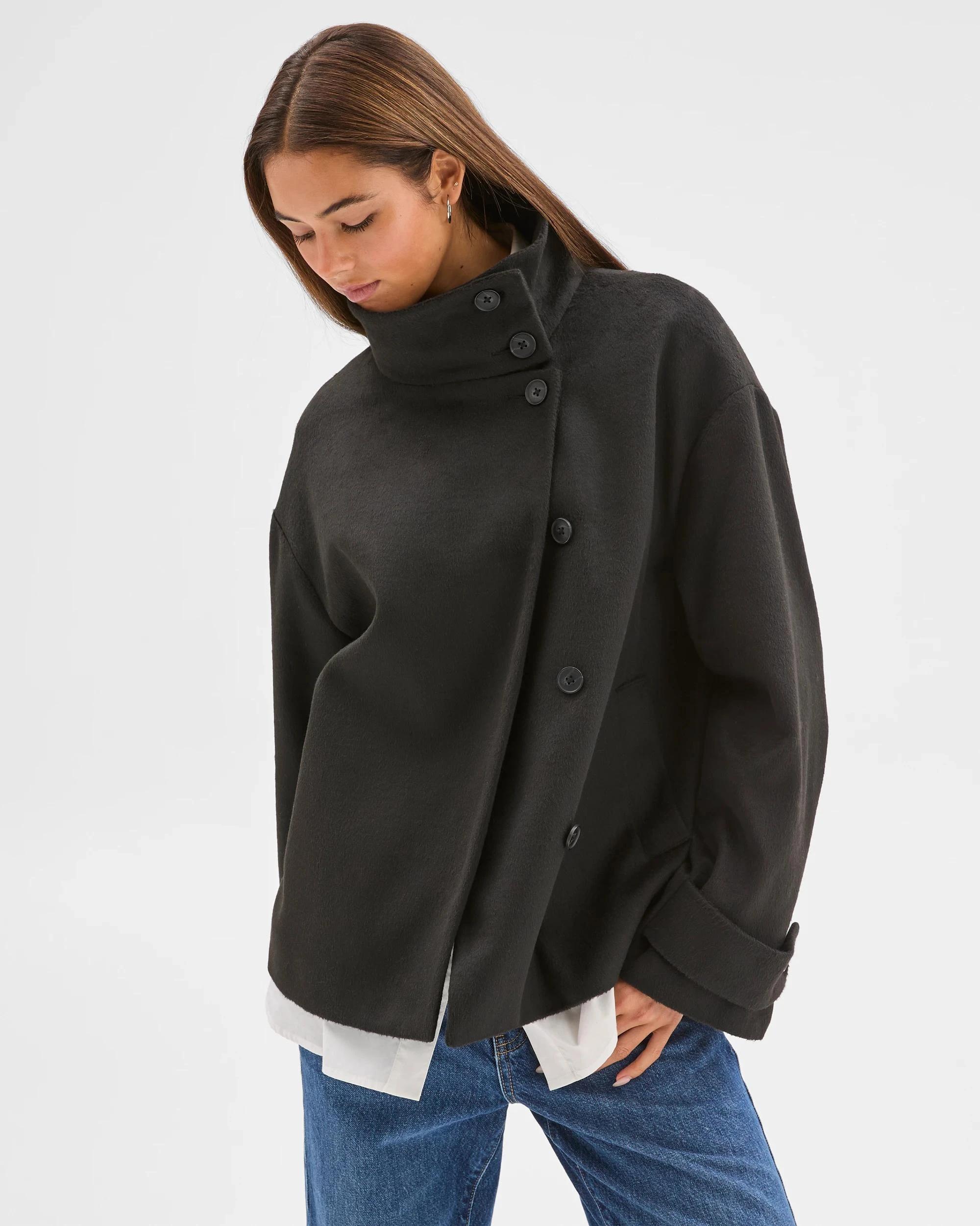 4 Lily Loves Funnel Neck Short Coat BLACK, 4 of 8