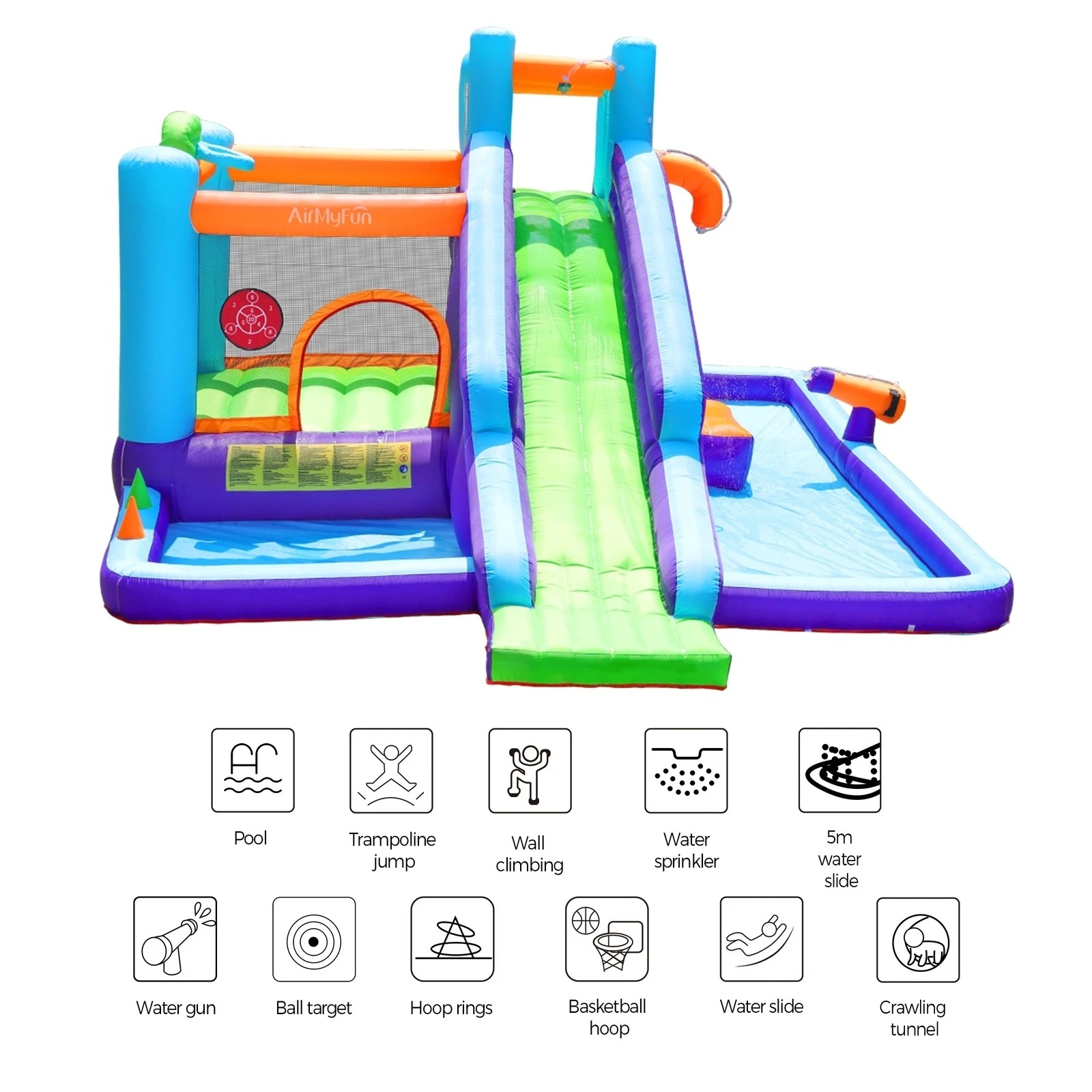 3 Airmyfun 11 Play Zones Inflatable Water Slide Trampoline Bounce House Splash
 - Multi, 3 of 8