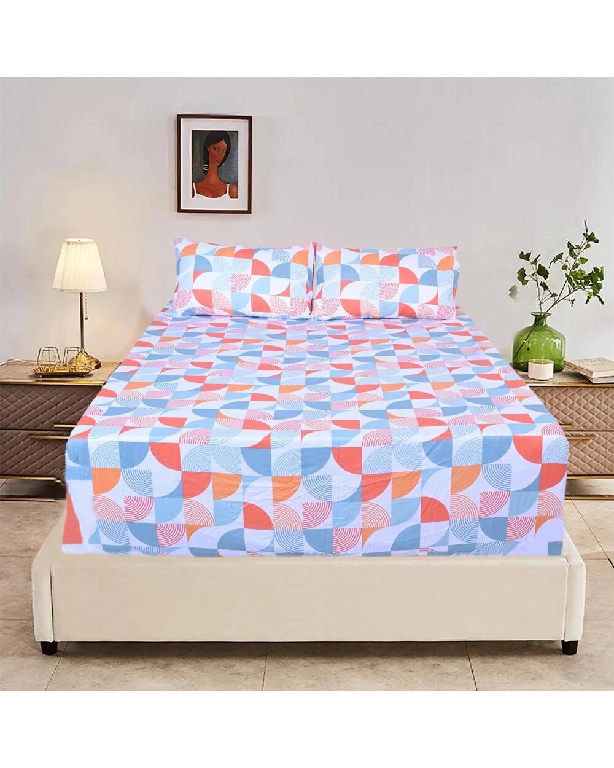 1 Linen Home Cotton Fitted Bed Sheet and Pillowcase Set - Queen Bed, 1 of 1