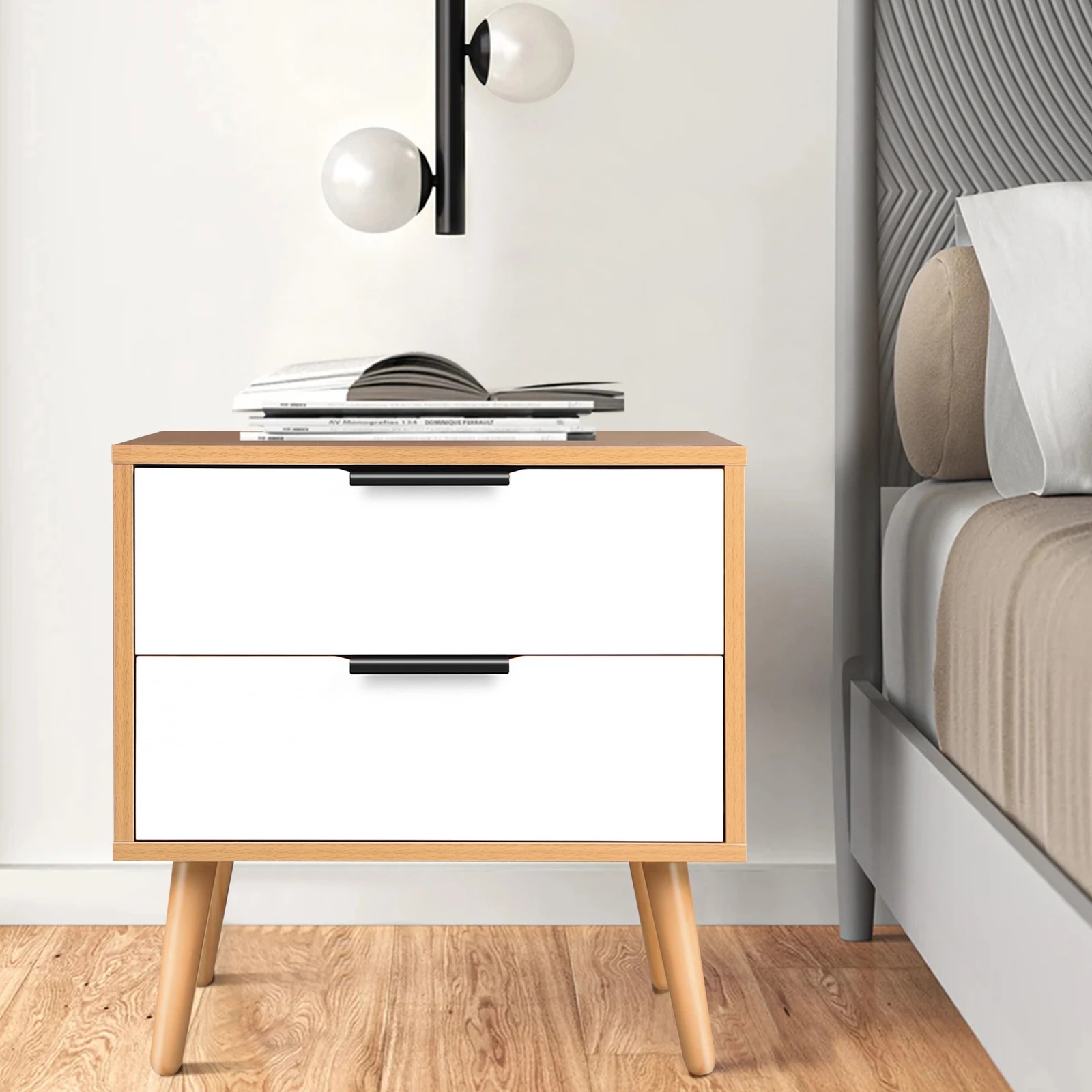 4 Alfordson 2x Bedside Table Nightstand Side Cabinet Scandinavian- Oak, 4 of 9