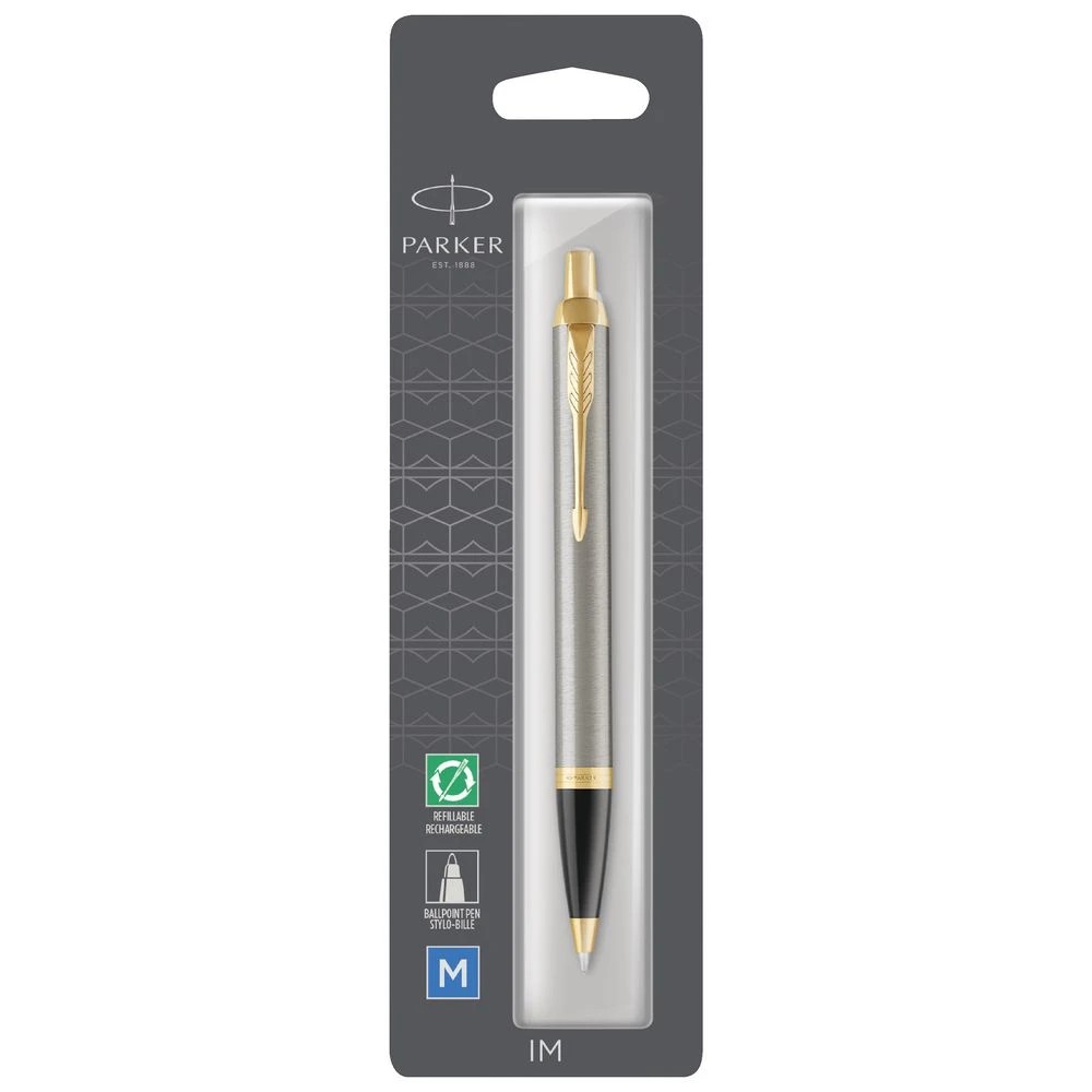 3 Parker IM Ballpoint Pen Brushed Metal with Gold Trim, 3 of 3