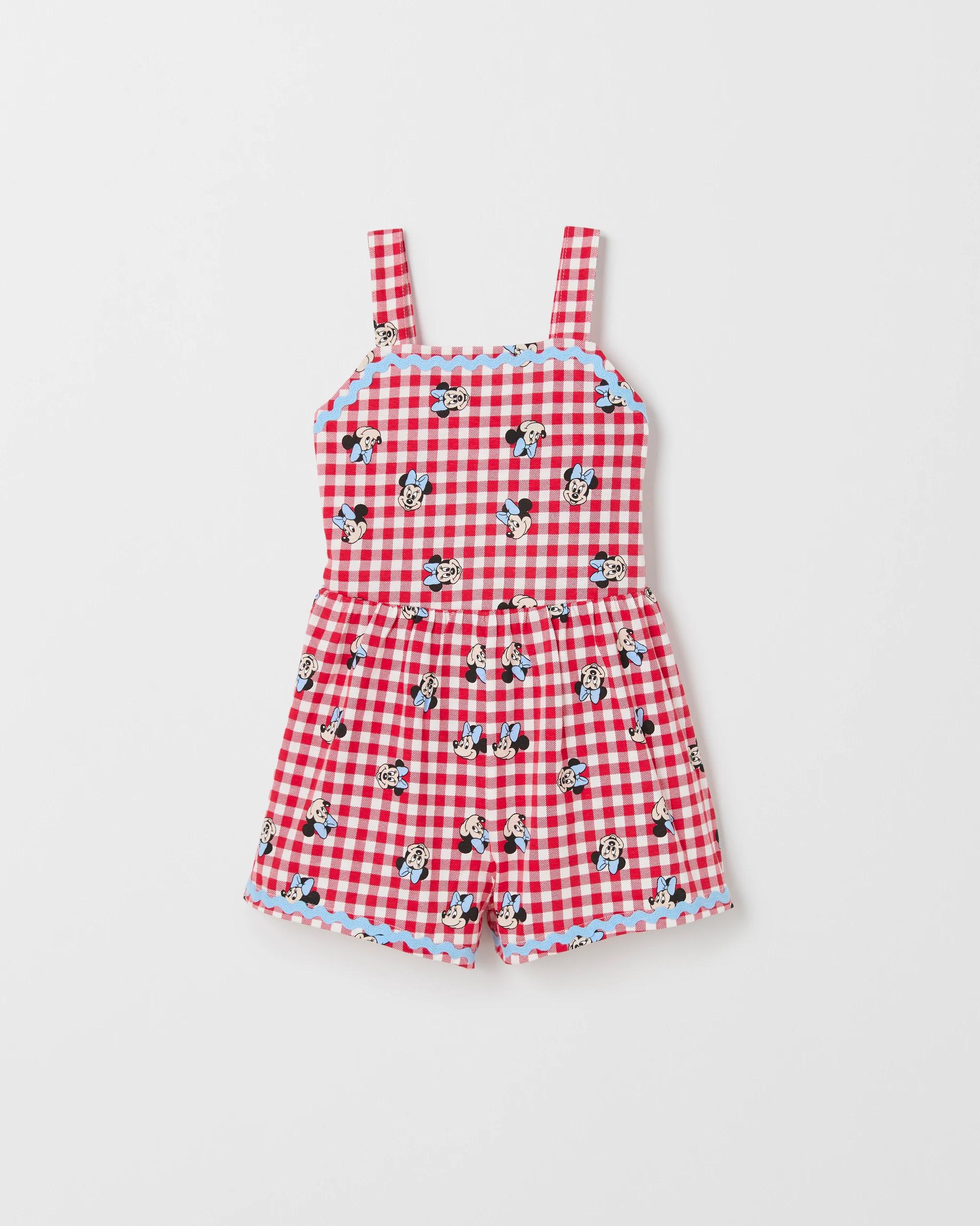 1 Disney Minnie Mouse Australian Cotton Woven Playsuit MINNIE MOUSE RED GINGHAM, 1 of 2